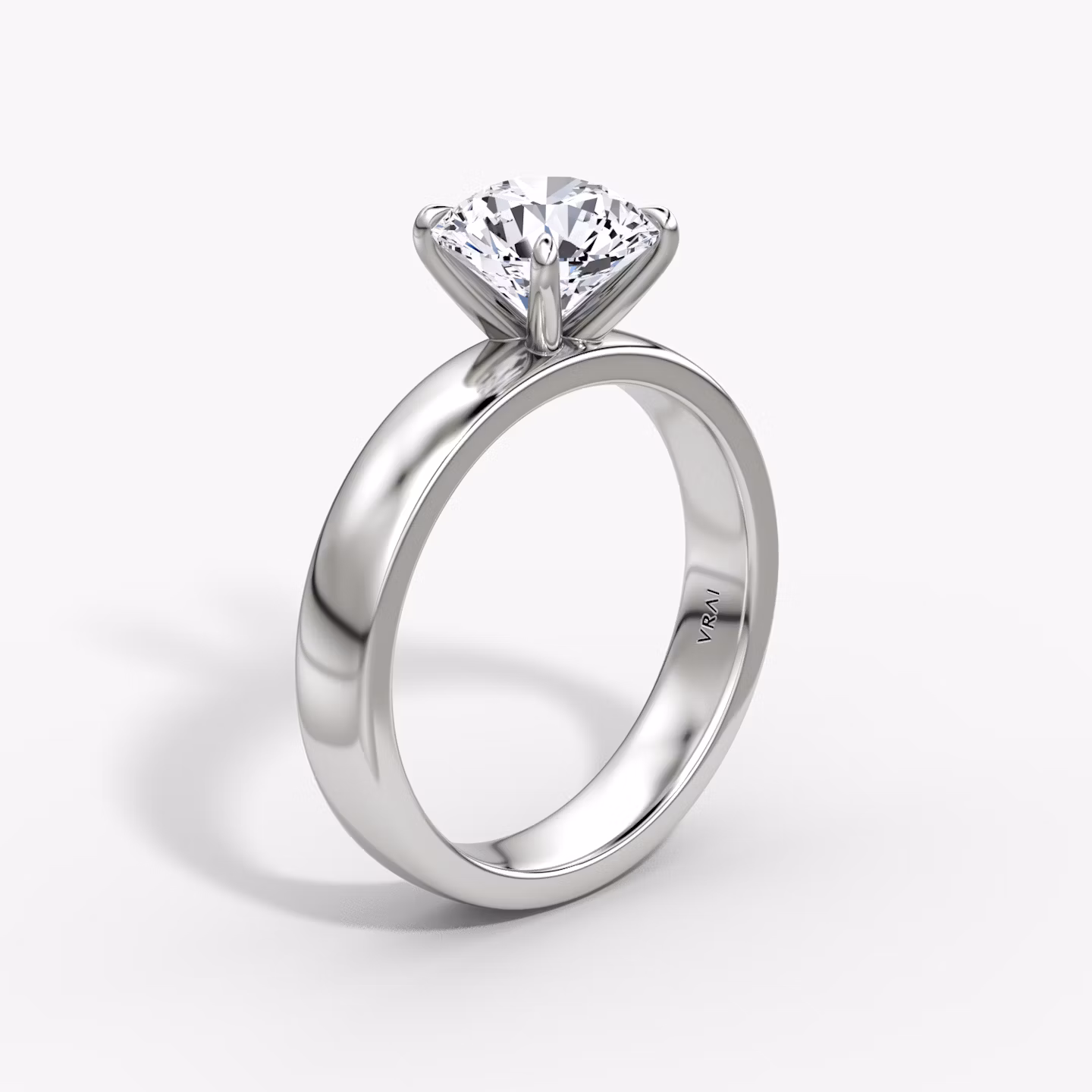 Cigar Band Solitaire | Round Brilliant | 18k | White Gold | bandWidth: 4mm | caratWeight: 1.0ct | diamondOrientation: vertical