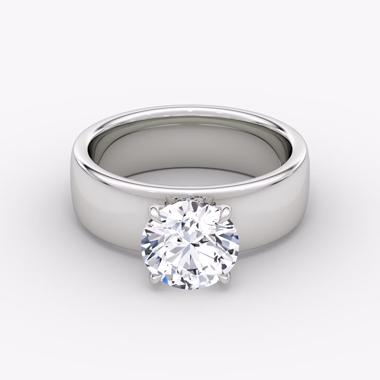Cigar Band Solitaire | Round Brilliant | 18k | White Gold | bandWidth: 6mm | caratWeight: 1.0ct | diamondOrientation: vertical