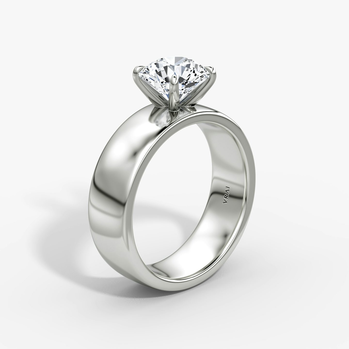 Cigar Band Solitaire | Round Brilliant | 18k | White Gold | bandWidth: 6mm | caratWeight: 1.0ct | diamondOrientation: vertical
