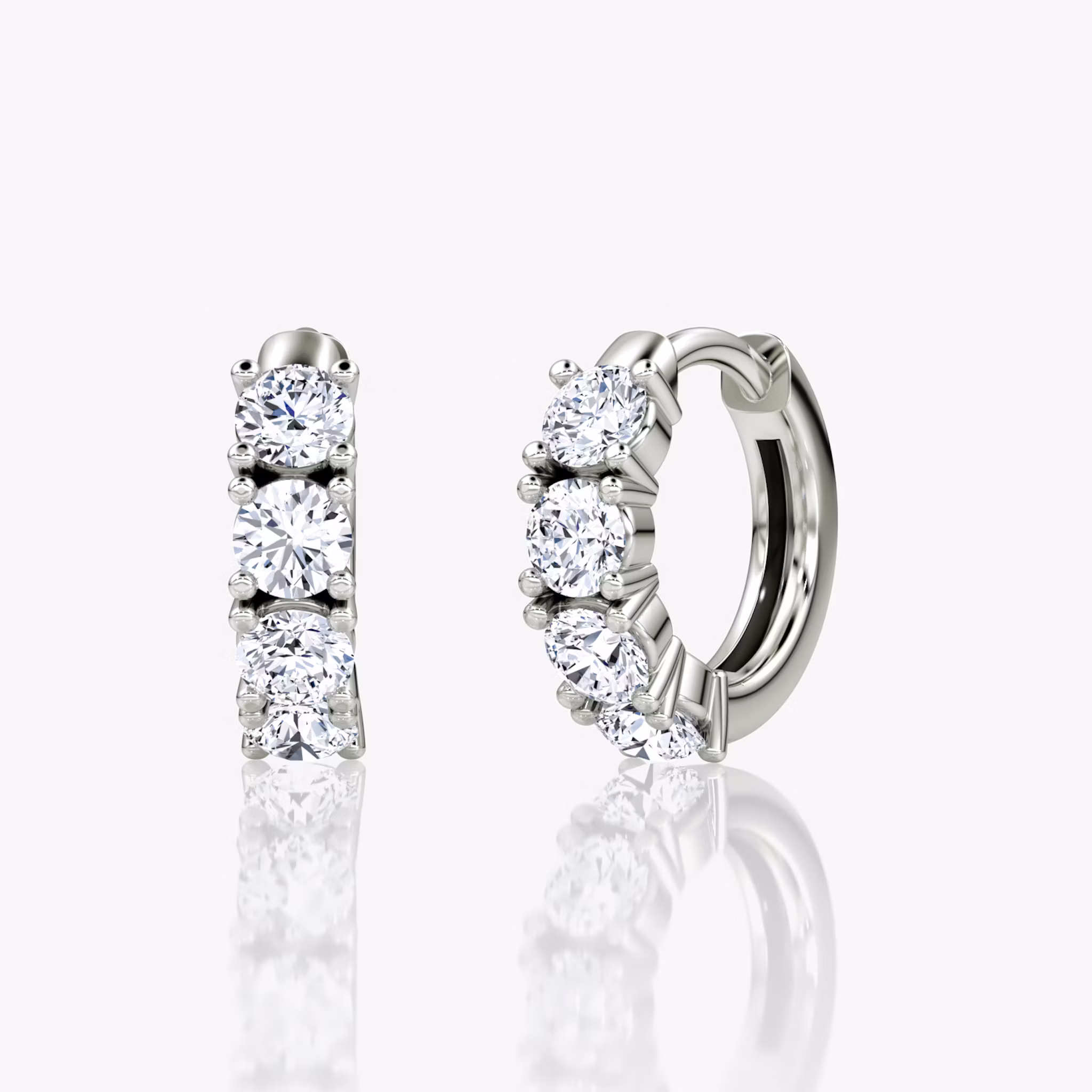 Pendiente de Aro Half Eternity Huggie Brillante | White Gold