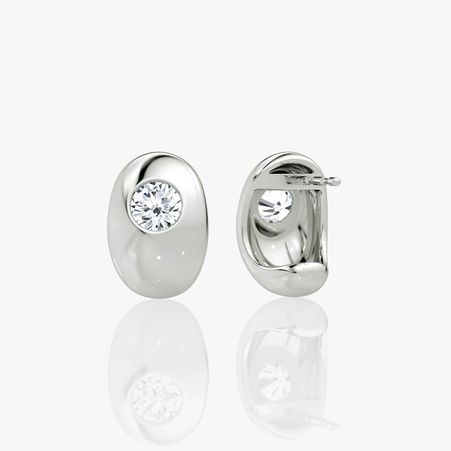 Pendiente de Aro Dome Huggie | Brillante | 14k | Oro blanco | earringSize: 12mm