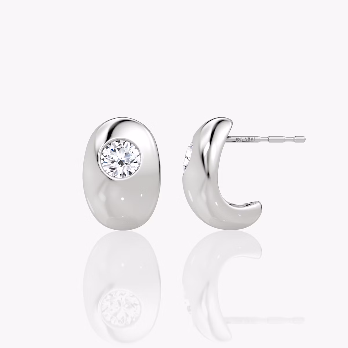 Dome Huggie Hoop | Round Brilliant | 14k | White Gold | earringSize: 12mm