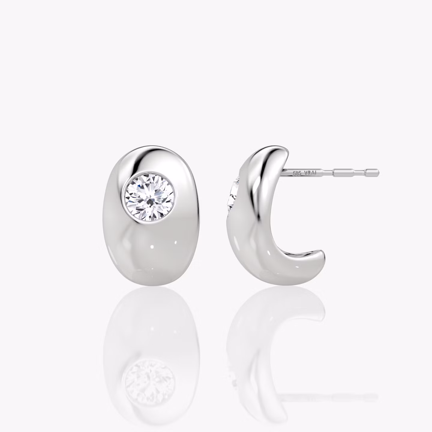 Pendiente de Aro Dome Huggie | Brillante | 14k | Oro blanco | earringSize: 12mm