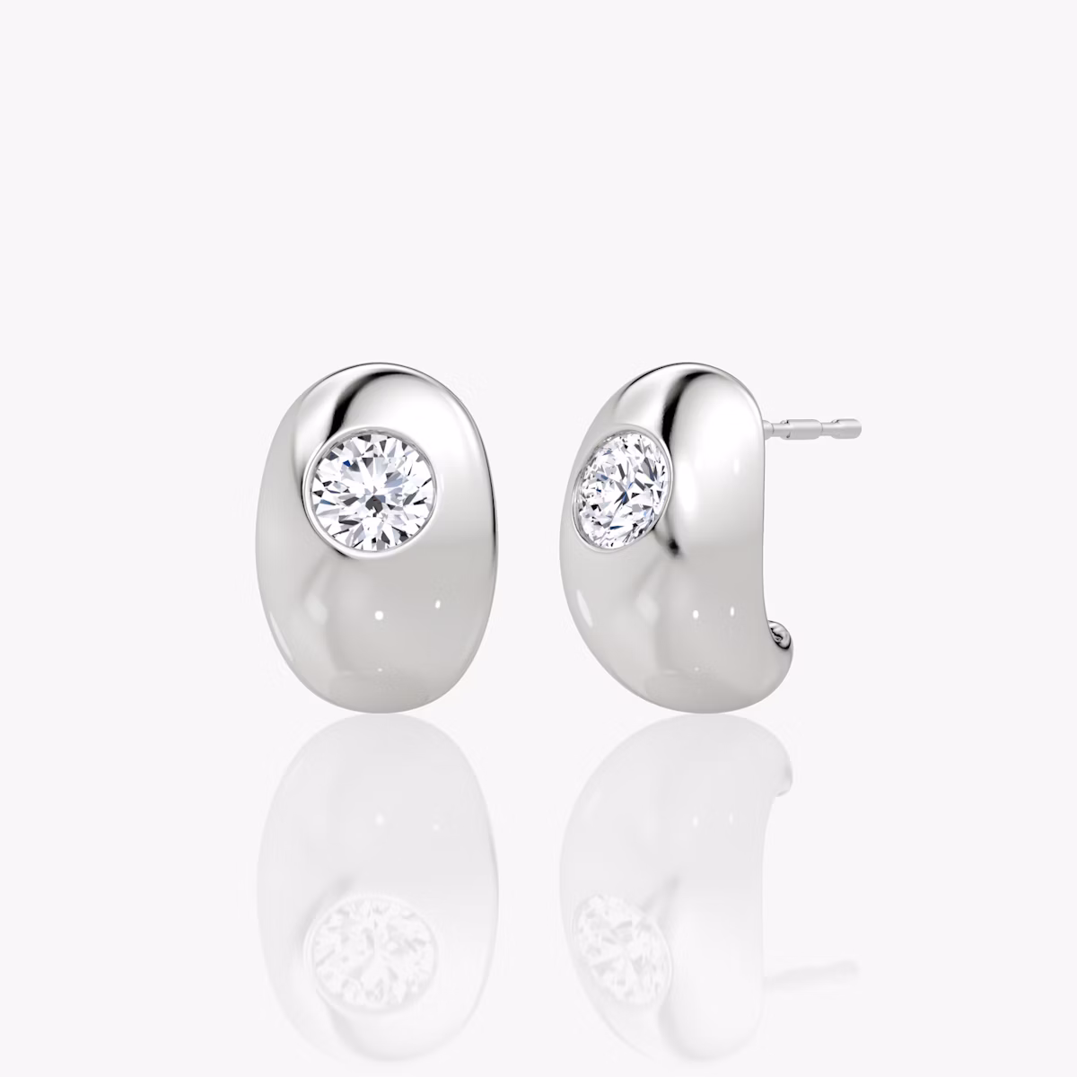 Dome Huggie Hoop | Round Brilliant | 14k | White Gold | earringSize: 12mm