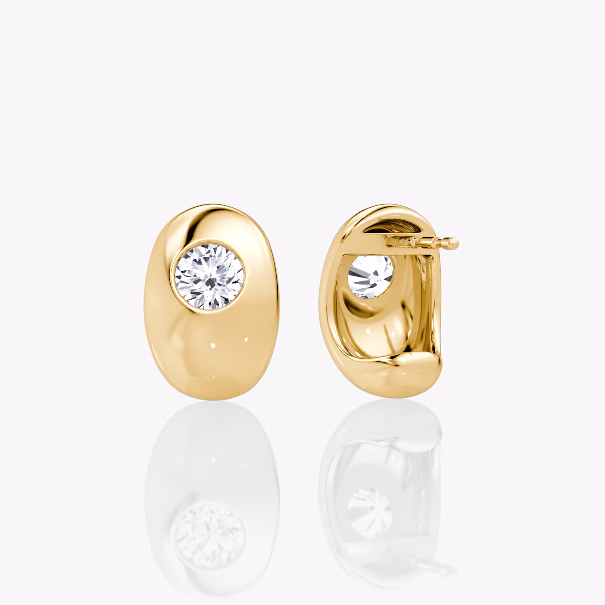 Dome Huggie Hoop | Round Brilliant | 14k | Yellow Gold | earringSize: 12mm