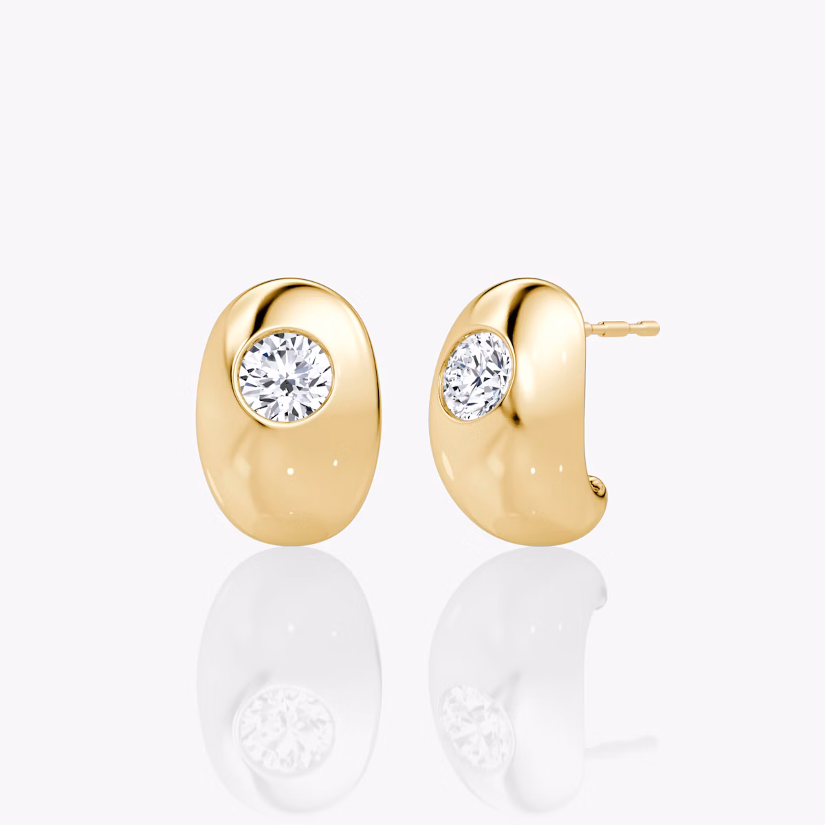 Dome Huggie Hoop | Round Brilliant | 14k | Yellow Gold | earringSize: 12mm