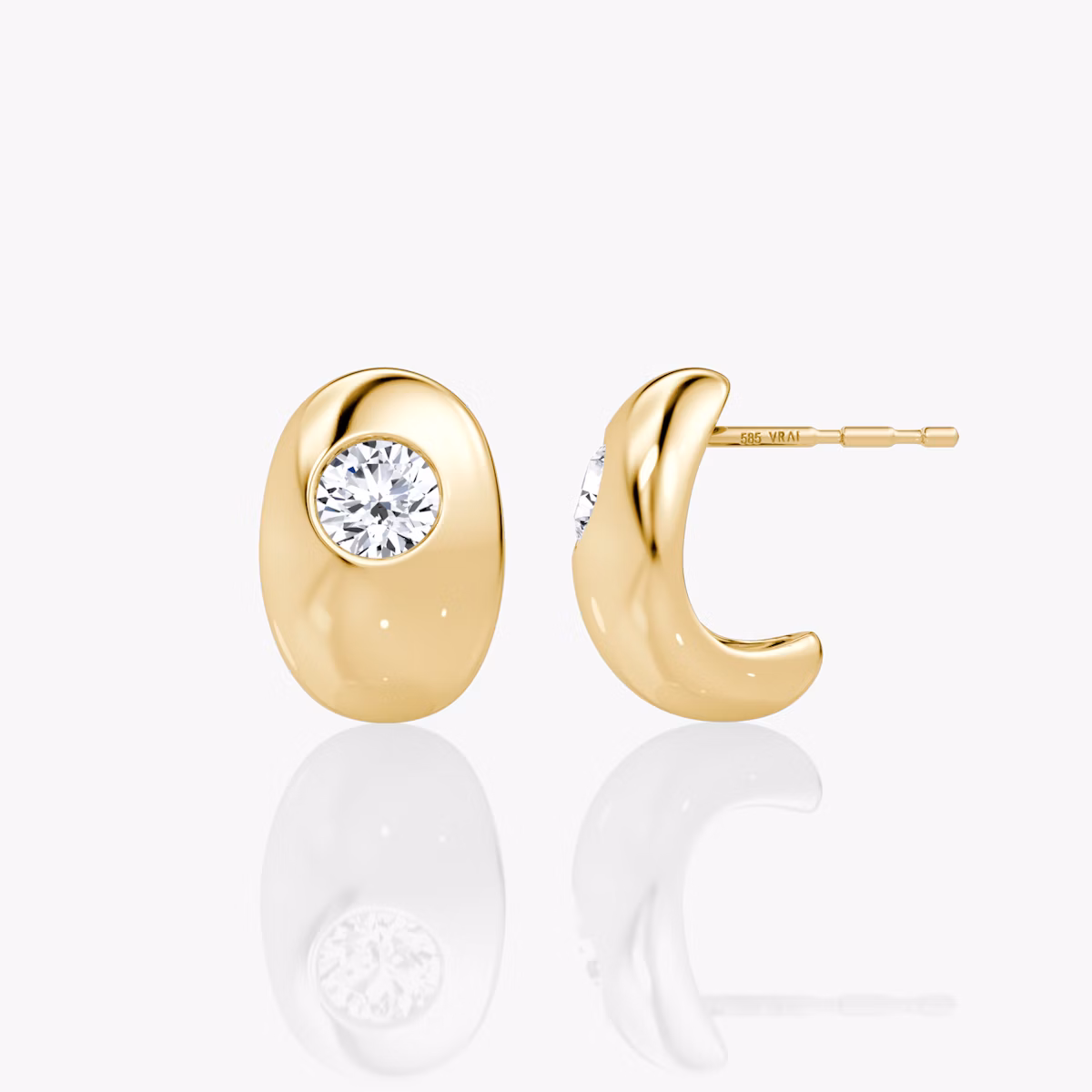 Dome Huggie Hoop | Round Brilliant | 14k | Yellow Gold | earringSize: 12mm