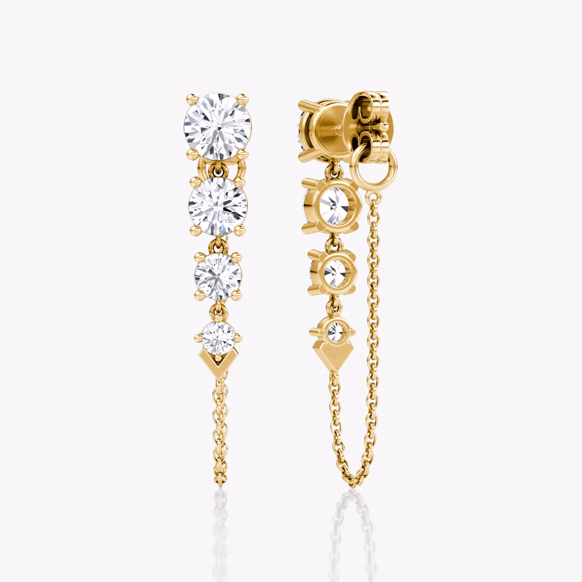 V Linked Tennis Earring | Round Brilliant | 14k | Yellow Gold | caratWeight: 1.6ct