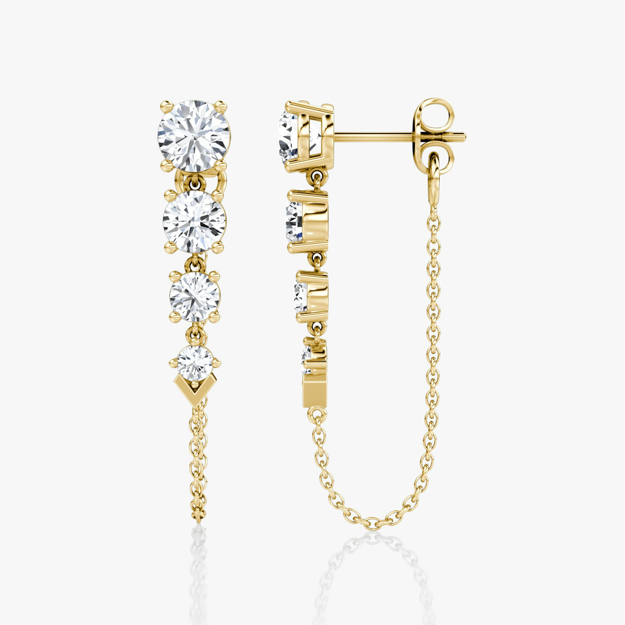 V Linked Tennis Earring | Round Brilliant | 14k | Yellow Gold | caratWeight: 1.6ct