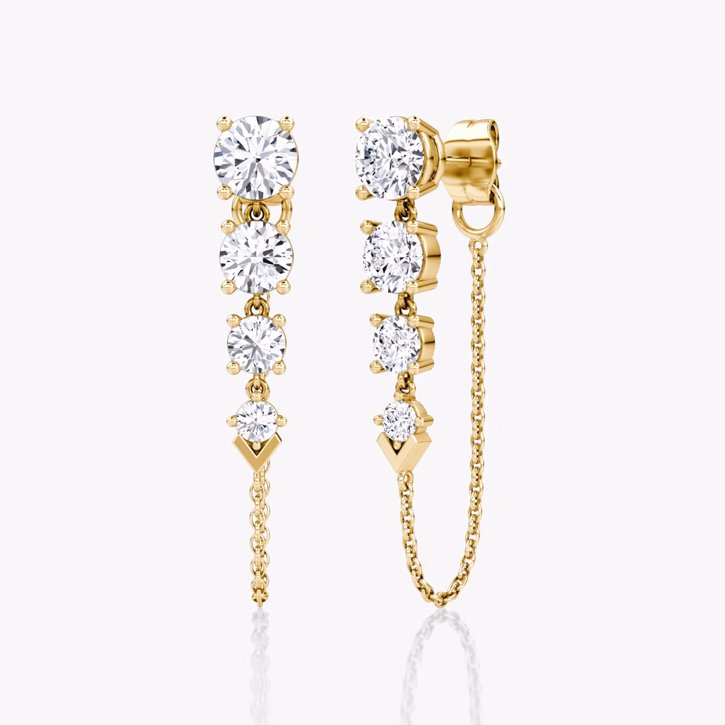 V Linked Tennis Earring | Round Brilliant | 14k | Yellow Gold | caratWeight: 1.6ct