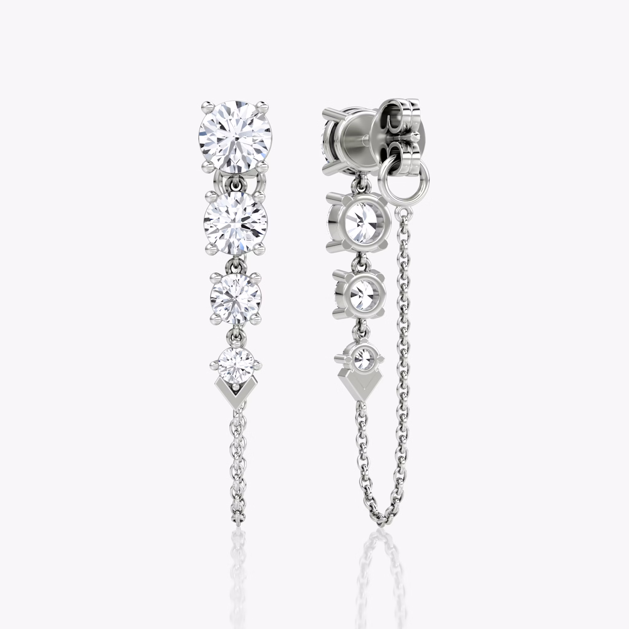 V Linked Tennis Earring | Round Brilliant | 14k | White Gold | caratWeight: 1.6ct