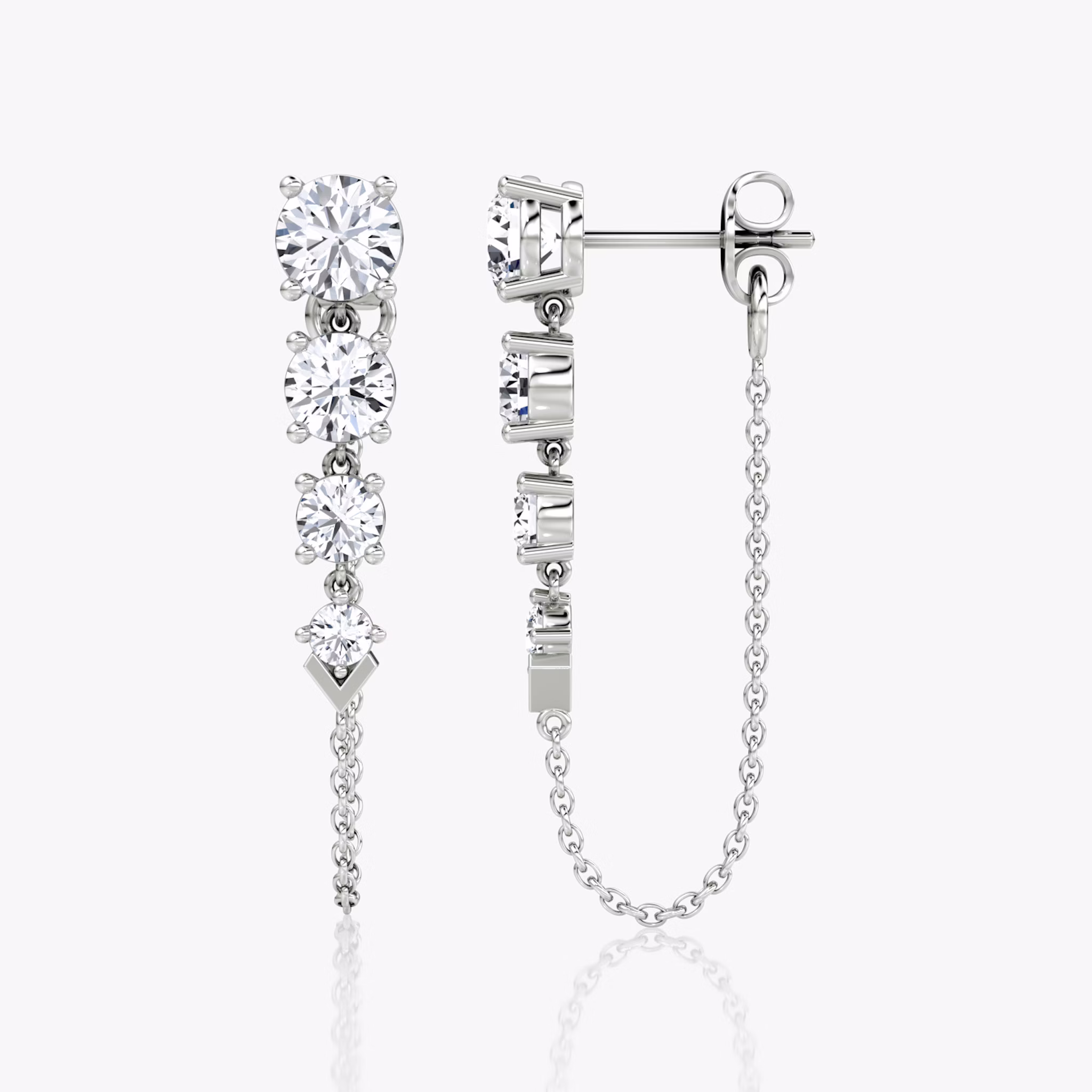 V Linked Tennis Earring | Round Brilliant | 14k | White Gold | caratWeight: 1.6ct