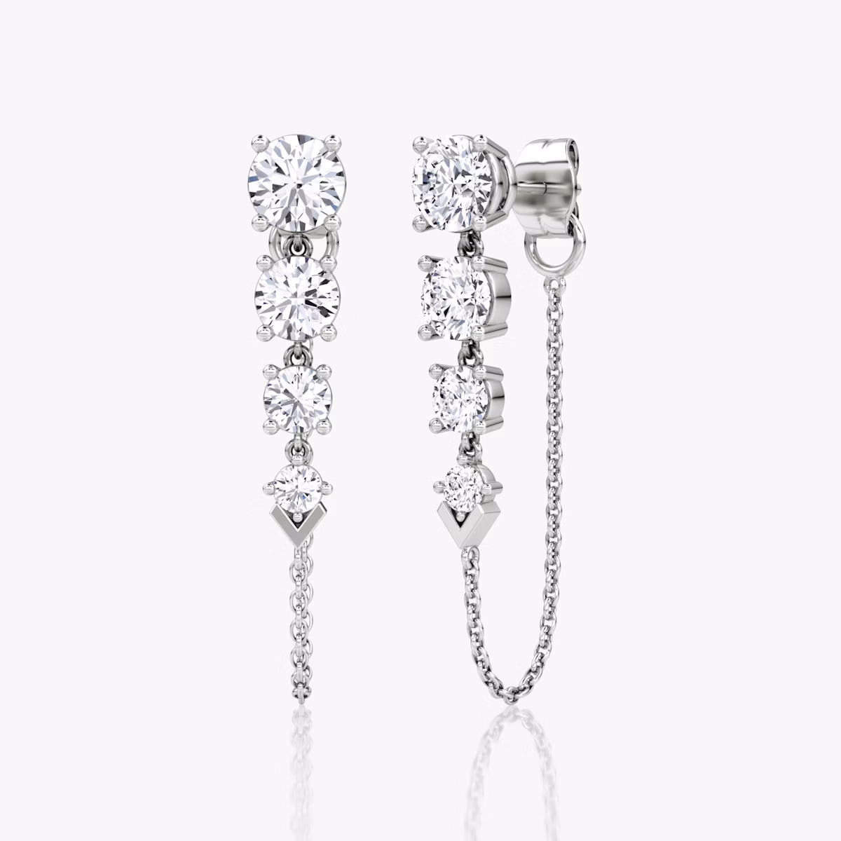 V Linked Tennis Earring | Round Brilliant | 14k | White Gold | caratWeight: 1.6ct