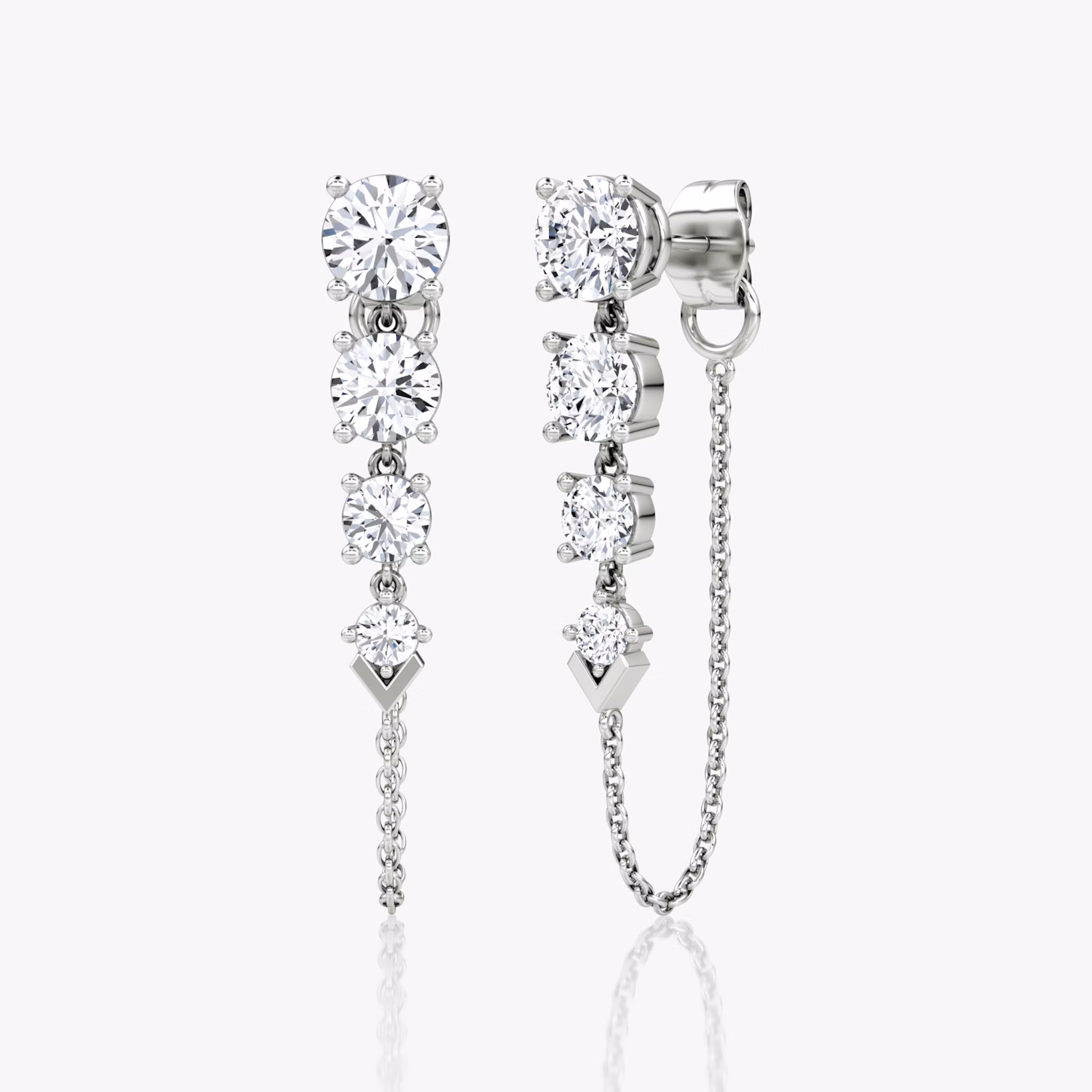 V Linked Tennis Earring | Round Brilliant | 14k | White Gold | caratWeight: 1.6ct