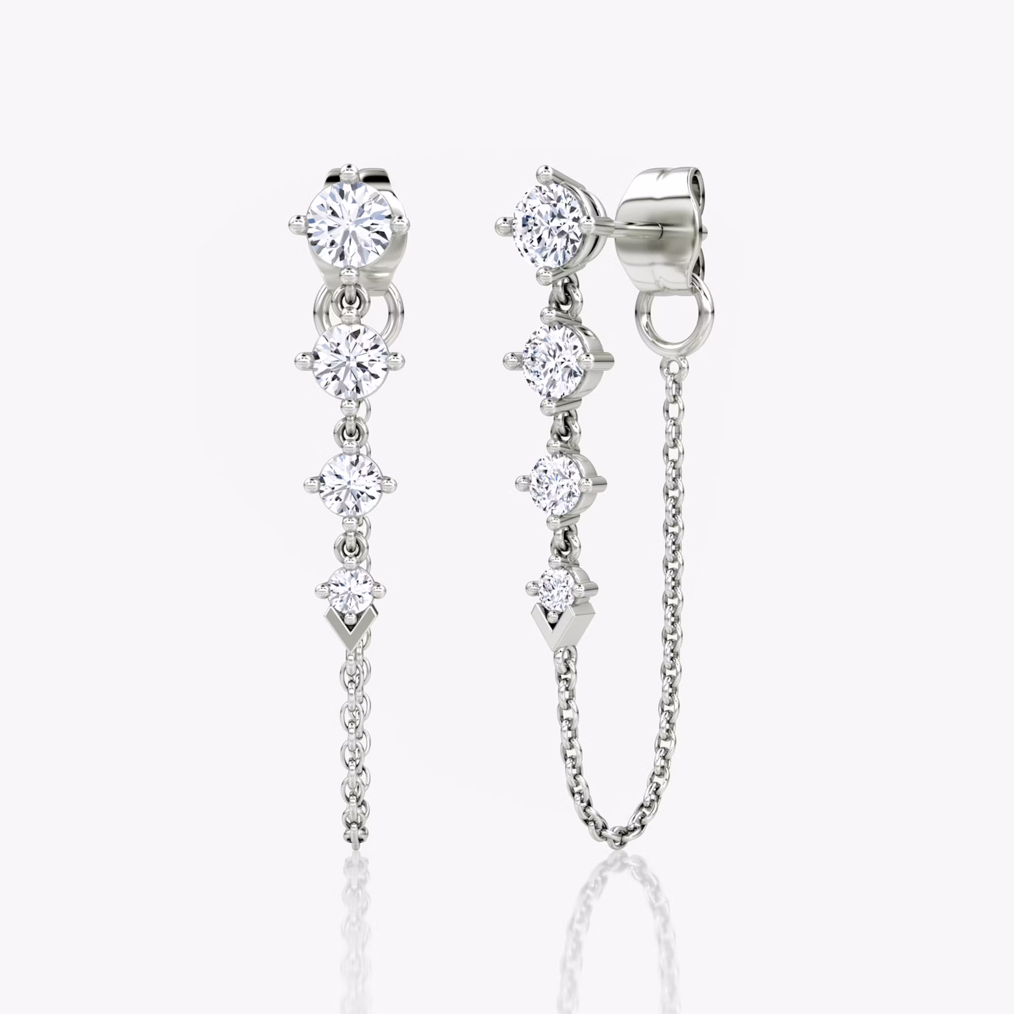 V Linked Tennis Earring Round Brilliant | White Gold