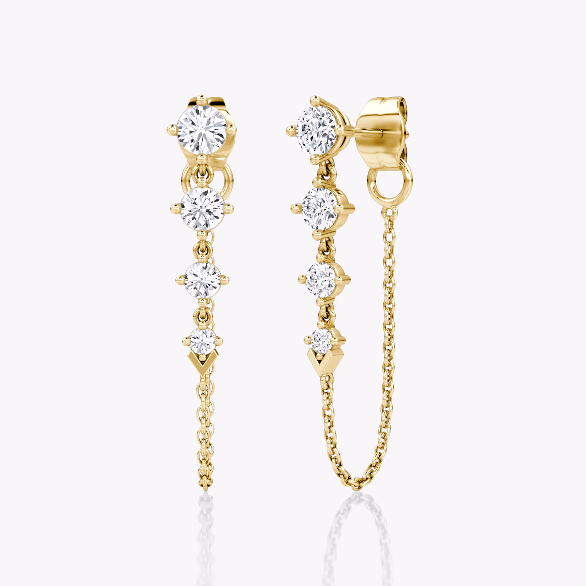 V Linked Tennis Earring | Round Brilliant | 14k | Yellow Gold | caratWeight: 0.55ct