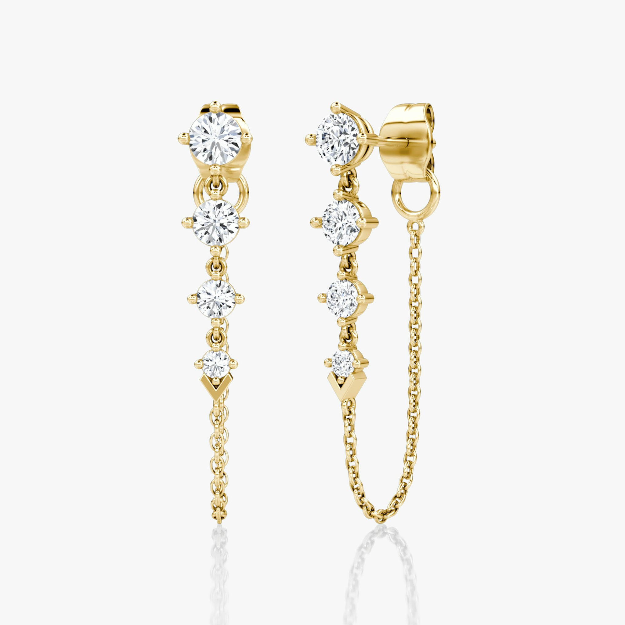 V Linked Tennis Earring | Round Brilliant | 14k | Yellow Gold | caratWeight: 0.55ct