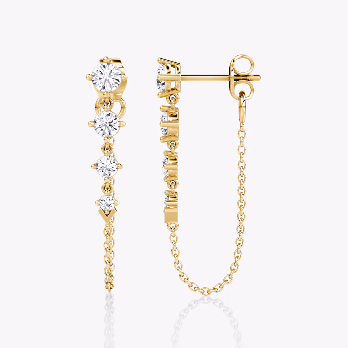 V Linked Tennis Earring | Round Brilliant | 14k | Yellow Gold | caratWeight: 0.55ct