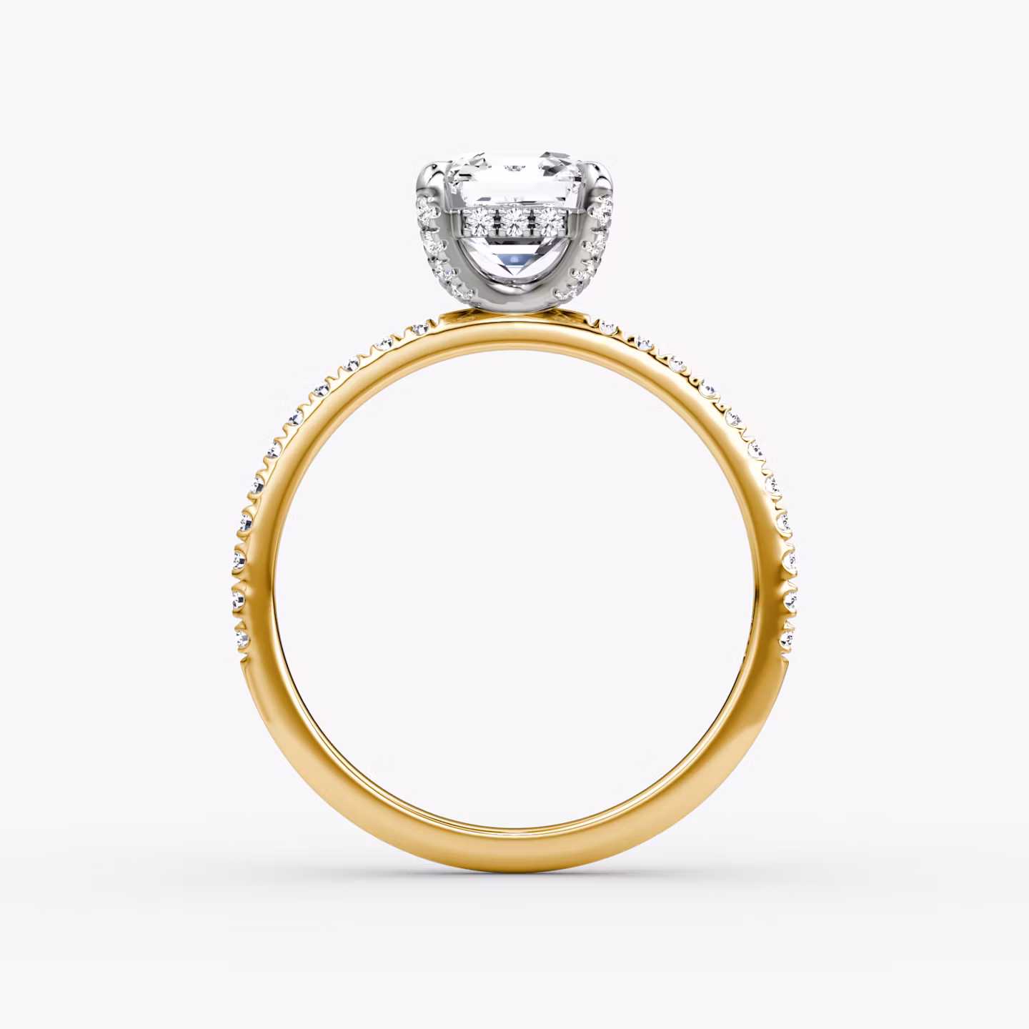 The Classic Hidden Halo | Asscher | 18k | Yellow Gold and Platinum | bandAccent: Pavé | bandWidth: standard | prongStyle: Pavé | diamondOrientation: vertical | caratWeight: other