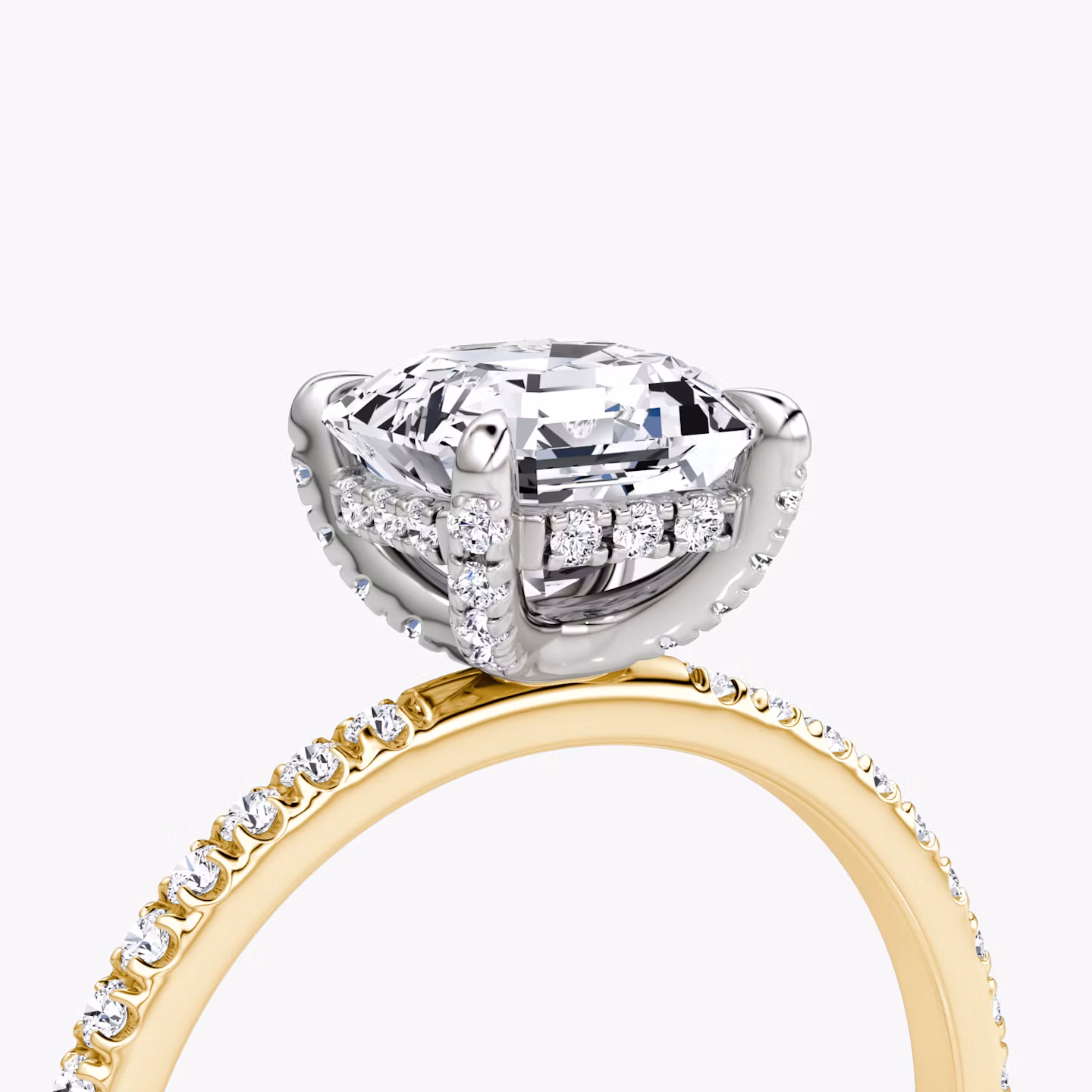 The Classic Hidden Halo | Asscher | 18k | Yellow Gold and Platinum | bandAccent: Pavé | bandWidth: standard | prongStyle: Pavé | diamondOrientation: vertical | caratWeight: other