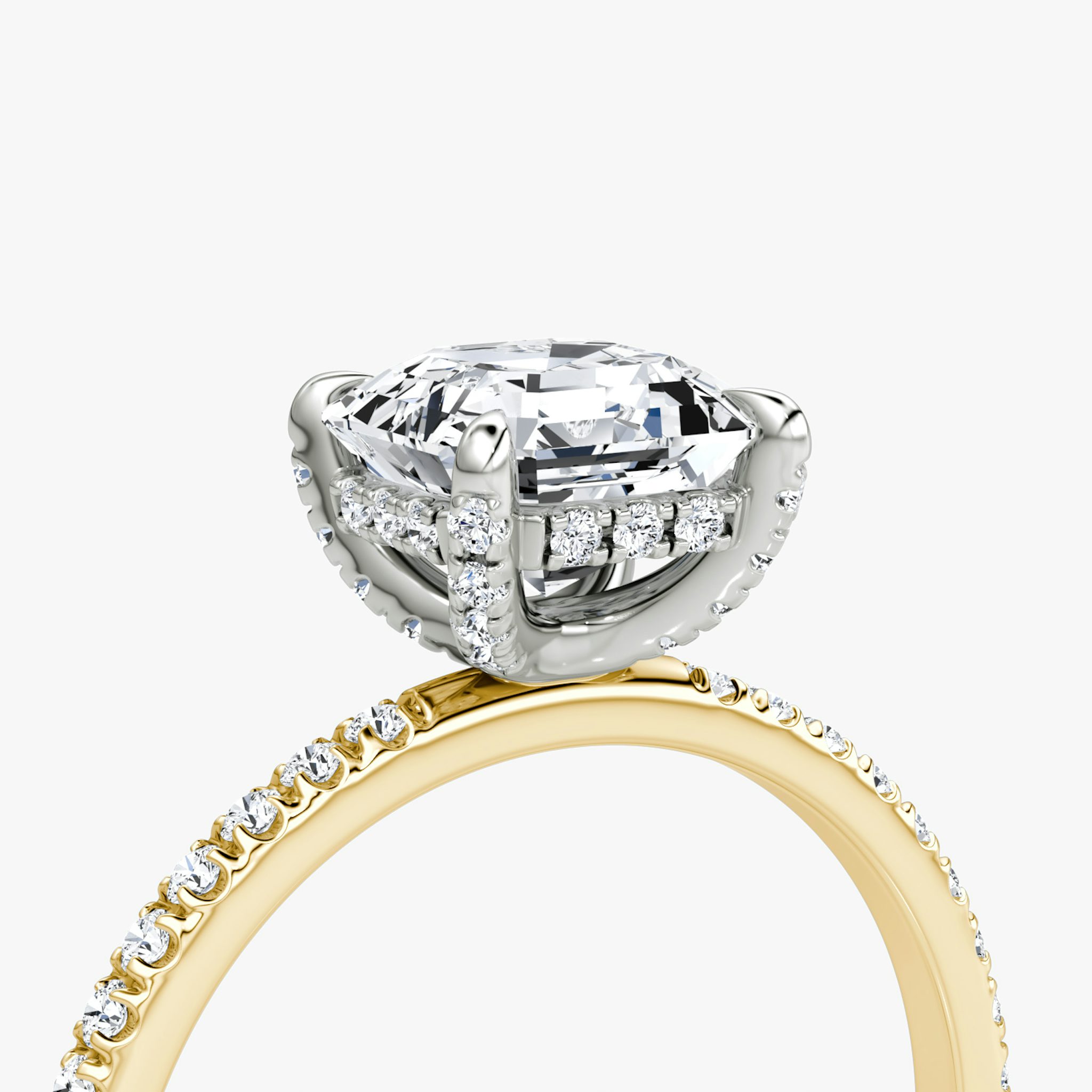 The Classic Hidden Halo | Asscher | 18k | Yellow Gold and Platinum | bandAccent: Pavé | bandWidth: standard | prongStyle: Pavé | diamondOrientation: vertical | caratWeight: other