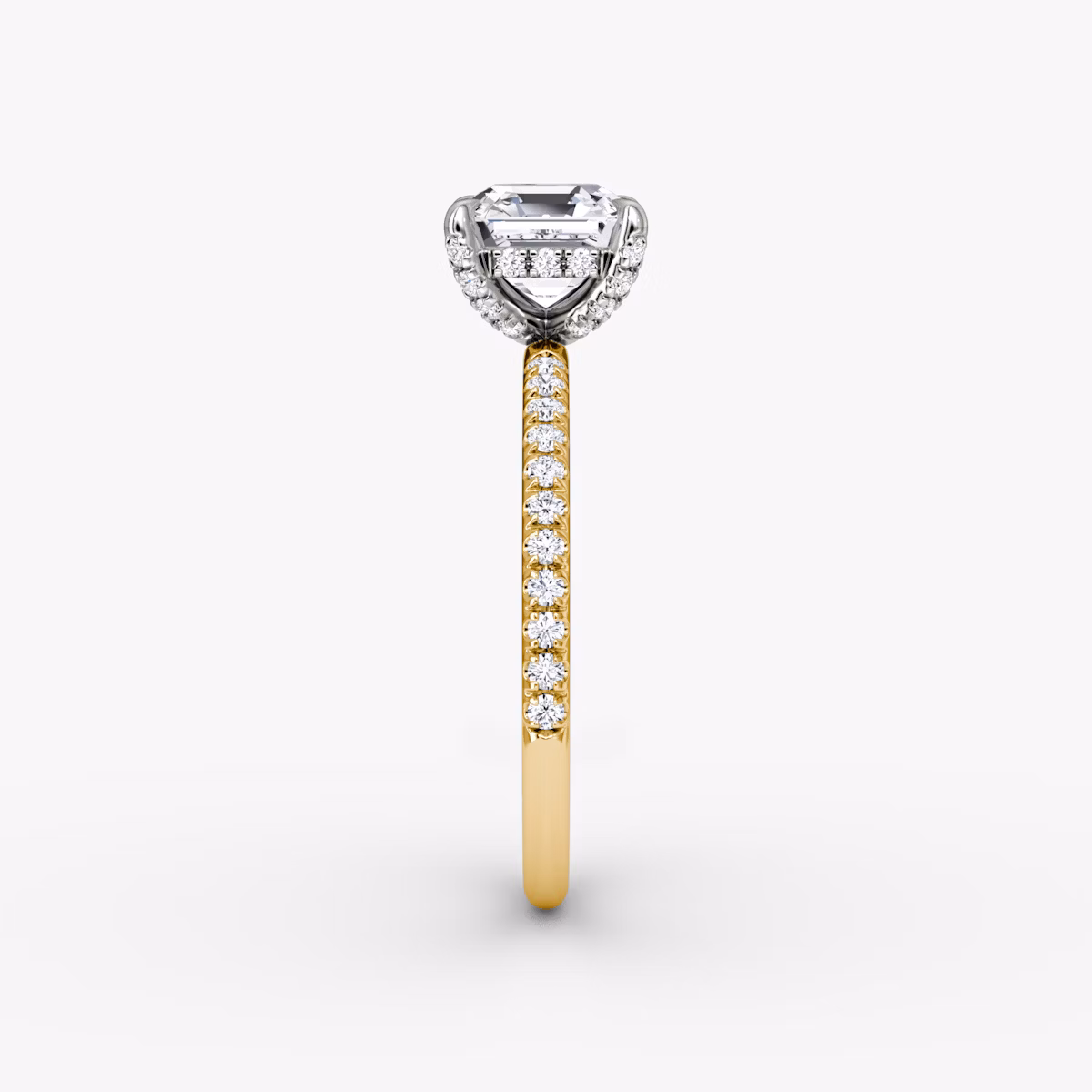 The Classic Hidden Halo | Asscher | 18k | Yellow Gold and Platinum | bandAccent: Pavé | bandWidth: standard | prongStyle: Pavé | diamondOrientation: vertical | caratWeight: other