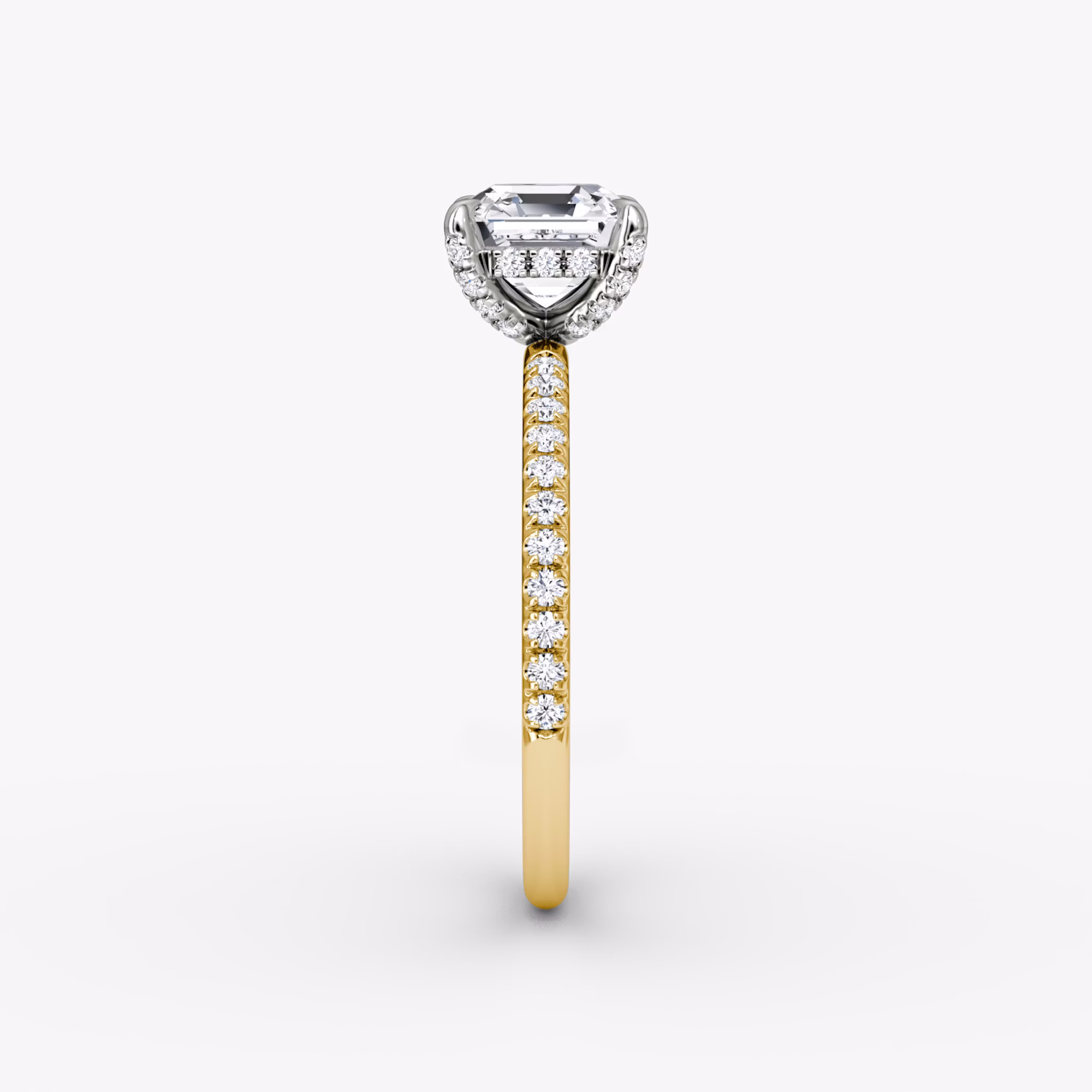 The Classic Hidden Halo | Asscher | 18k | Yellow Gold and Platinum | bandAccent: Pavé | bandWidth: standard | prongStyle: Pavé | diamondOrientation: vertical | caratWeight: other