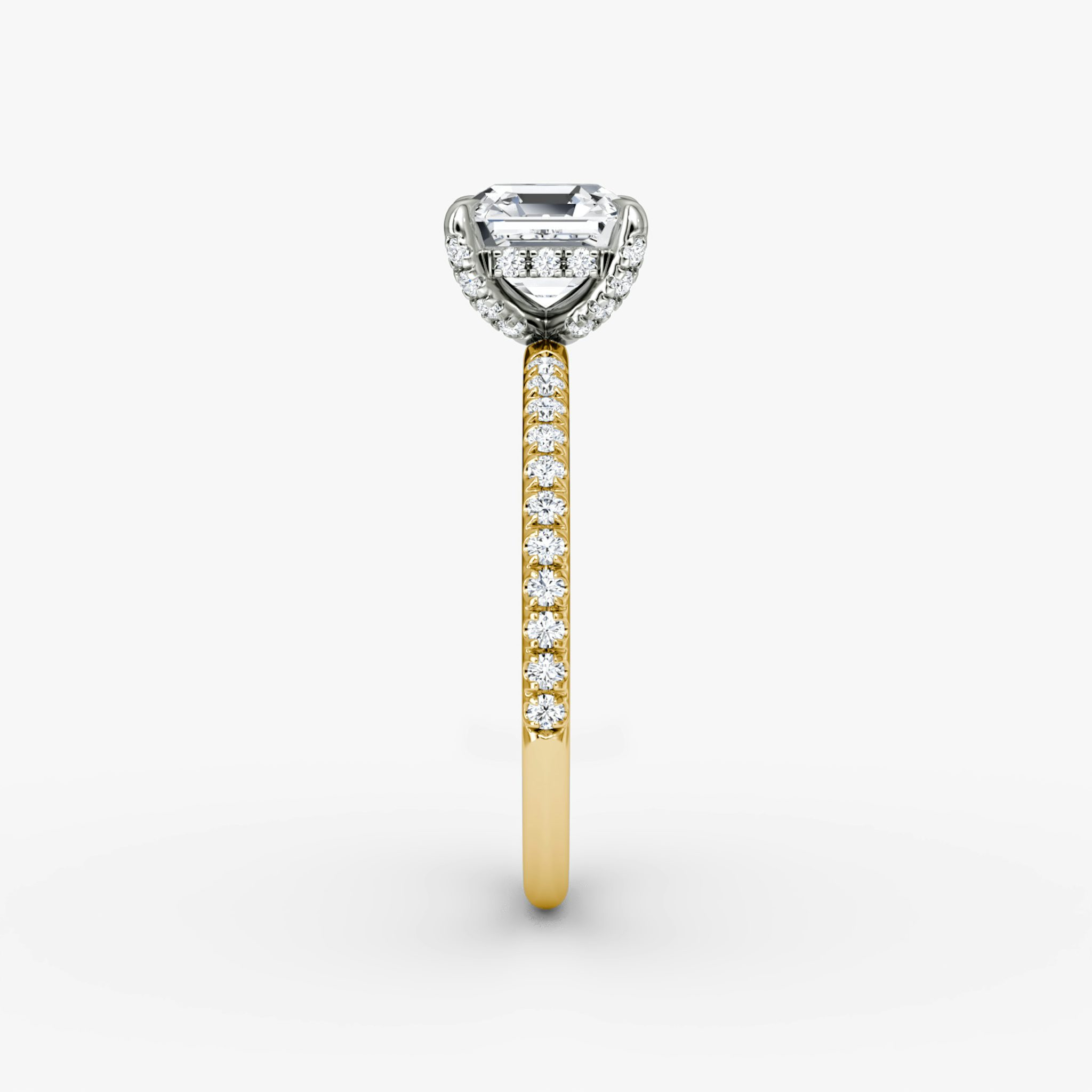 The Classic Hidden Halo | Asscher | 18k | Yellow Gold and Platinum | bandAccent: Pavé | bandWidth: standard | prongStyle: Pavé | diamondOrientation: vertical | caratWeight: other