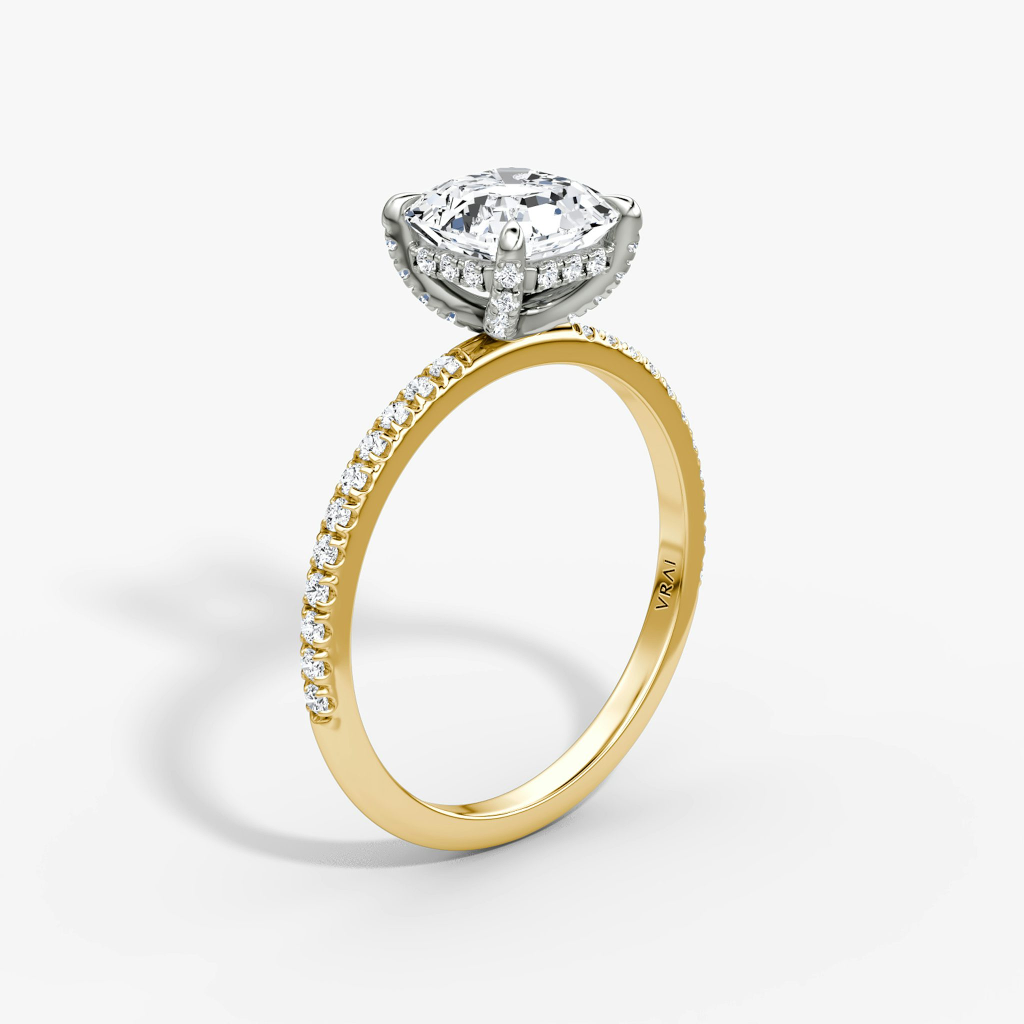 The Classic Hidden Halo | Asscher | 18k | Yellow Gold and Platinum | bandAccent: Pavé | bandWidth: standard | prongStyle: Pavé | diamondOrientation: vertical | caratWeight: other