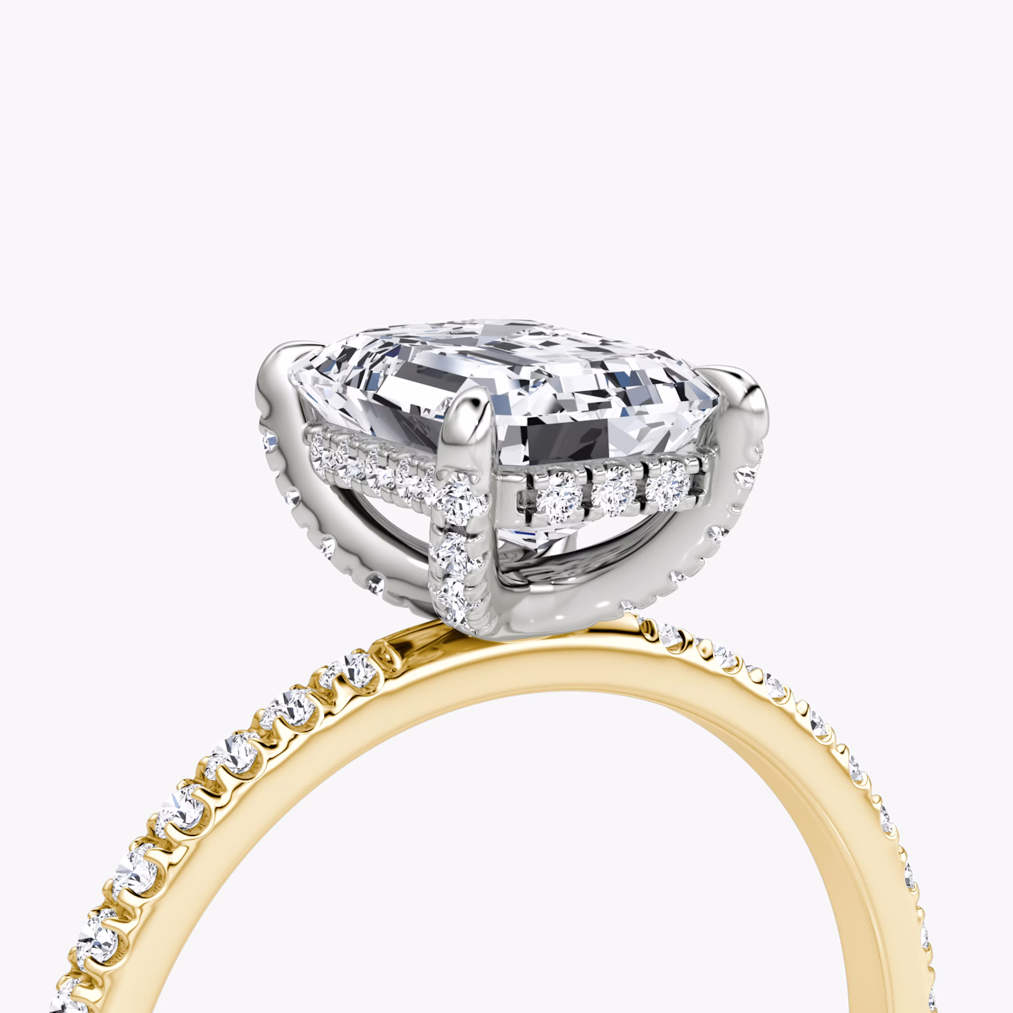 The Classic Hidden Halo | Emerald | 18k | Yellow Gold and Platinum | bandAccent: Pavé | bandWidth: standard | prongStyle: Pavé | diamondOrientation: vertical | caratWeight: other