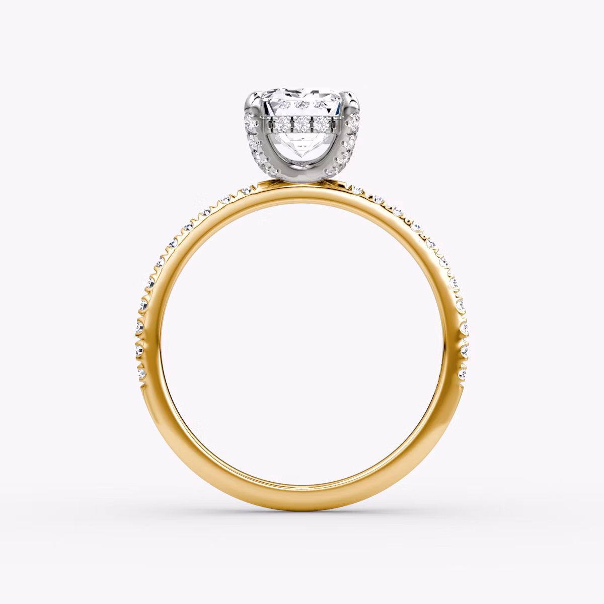 The Classic Hidden Halo | Emerald | 18k | Yellow Gold and Platinum | bandAccent: Pavé | bandWidth: standard | prongStyle: Pavé | diamondOrientation: vertical | caratWeight: other