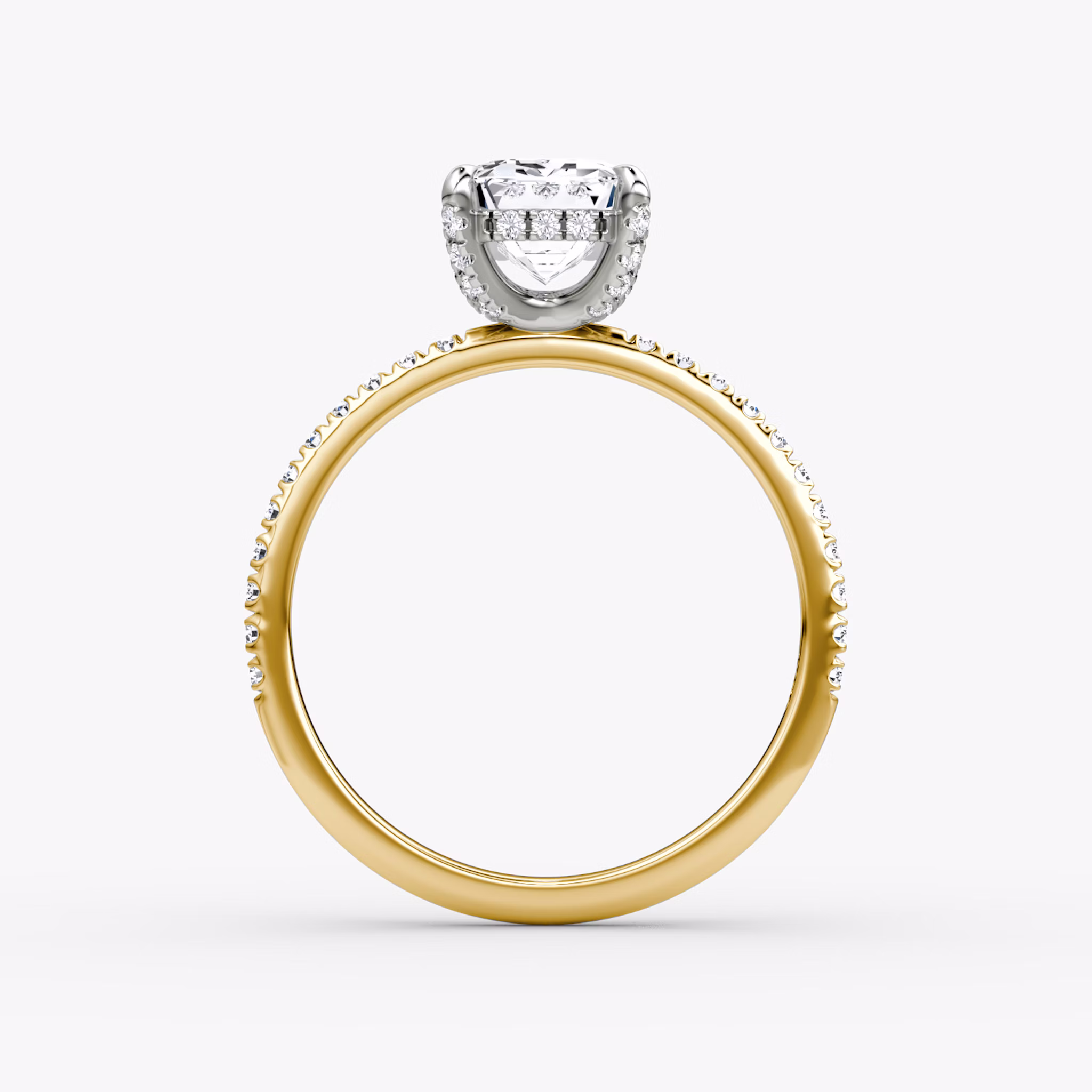 The Classic Hidden Halo | Emerald | 18k | Yellow Gold and Platinum | bandAccent: Pavé | bandWidth: standard | prongStyle: Pavé | diamondOrientation: vertical | caratWeight: other