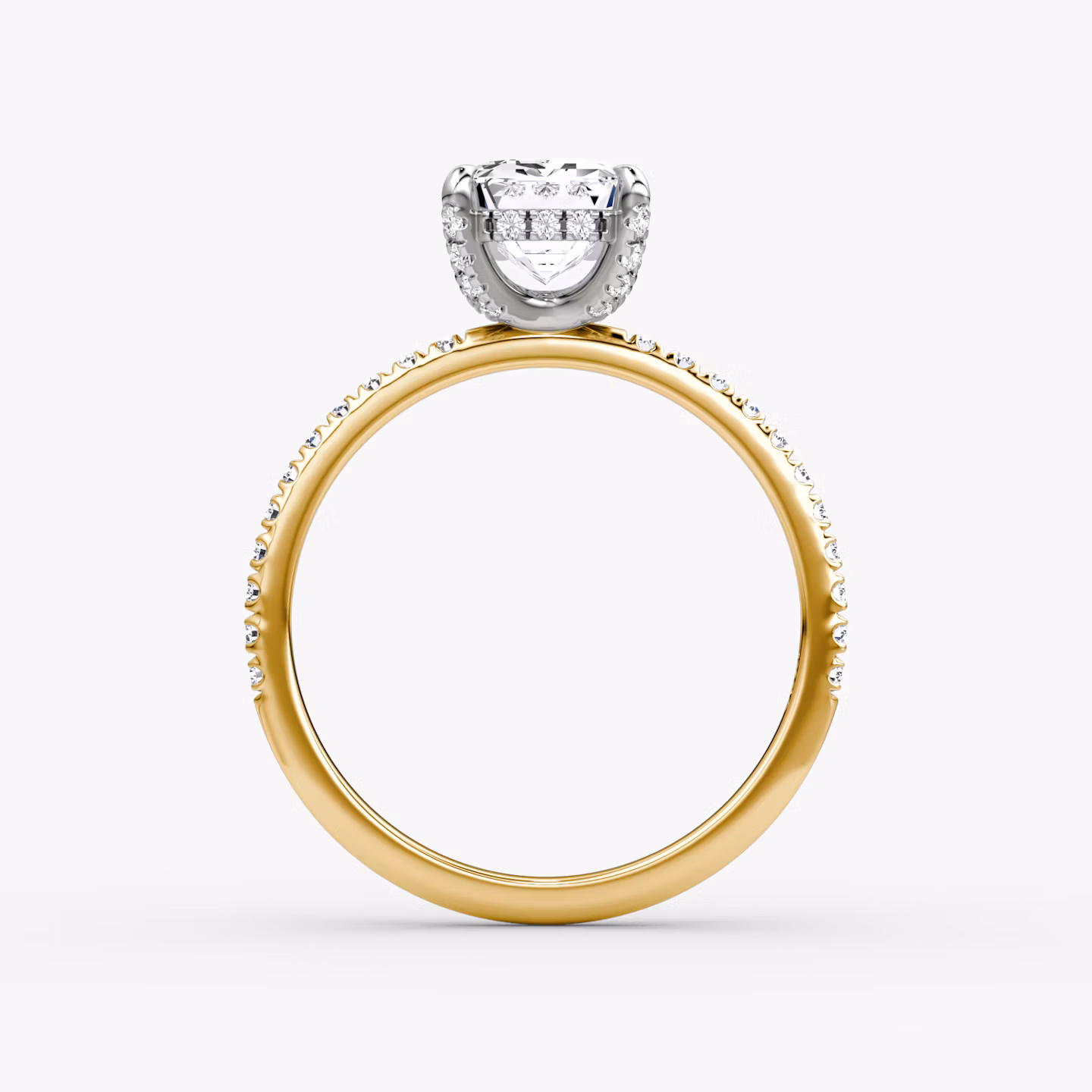 The Classic Hidden Halo | Emerald | 18k | Yellow Gold and Platinum | bandAccent: Pavé | bandWidth: standard | prongStyle: Pavé | diamondOrientation: vertical | caratWeight: other