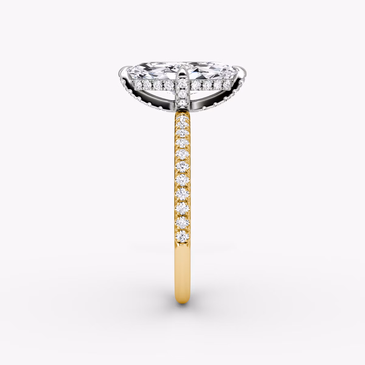 The Classic Hidden Halo | Marquise | 18k | Yellow Gold and Platinum | bandAccent: Pavé | bandWidth: standard | prongStyle: Pavé | diamondOrientation: vertical | caratWeight: other