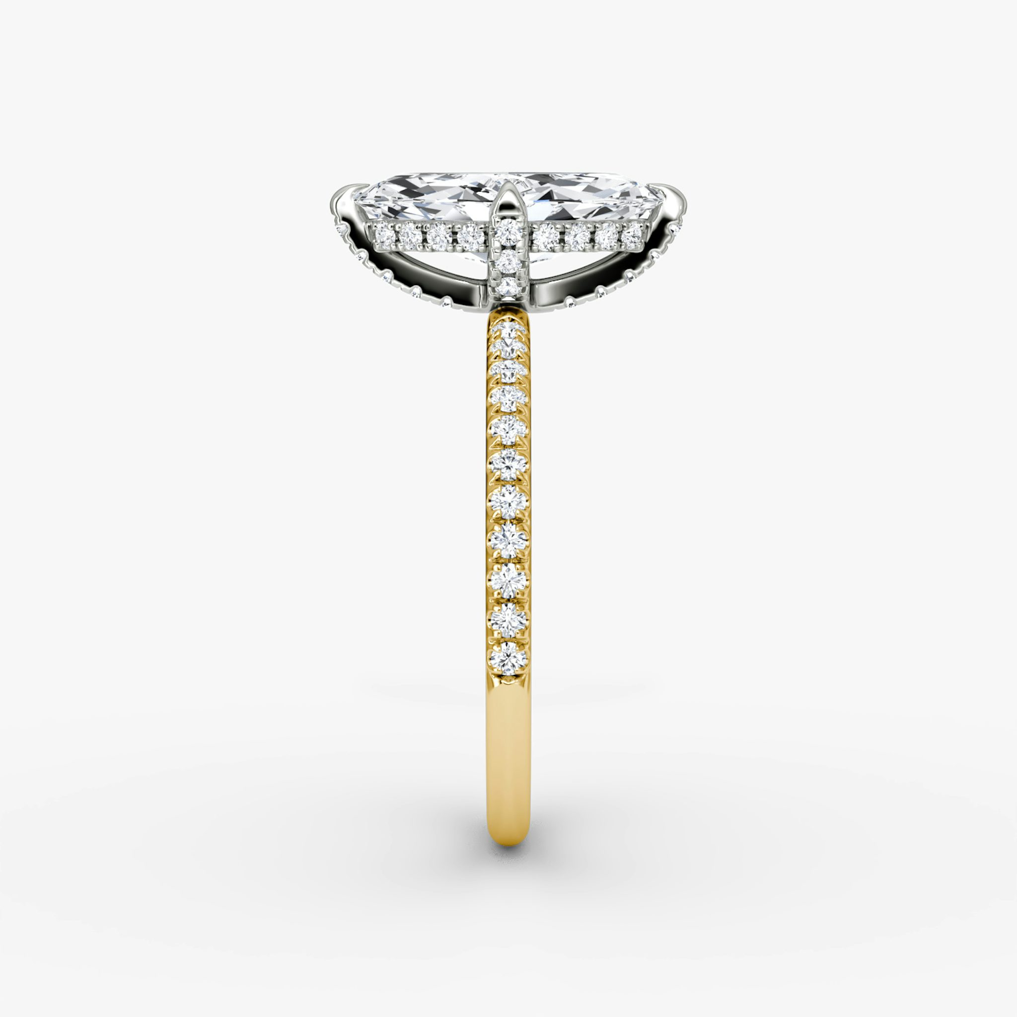 The Classic Hidden Halo | Marquise | 18k | Yellow Gold and Platinum | bandAccent: Pavé | bandWidth: standard | prongStyle: Pavé | diamondOrientation: vertical | caratWeight: other