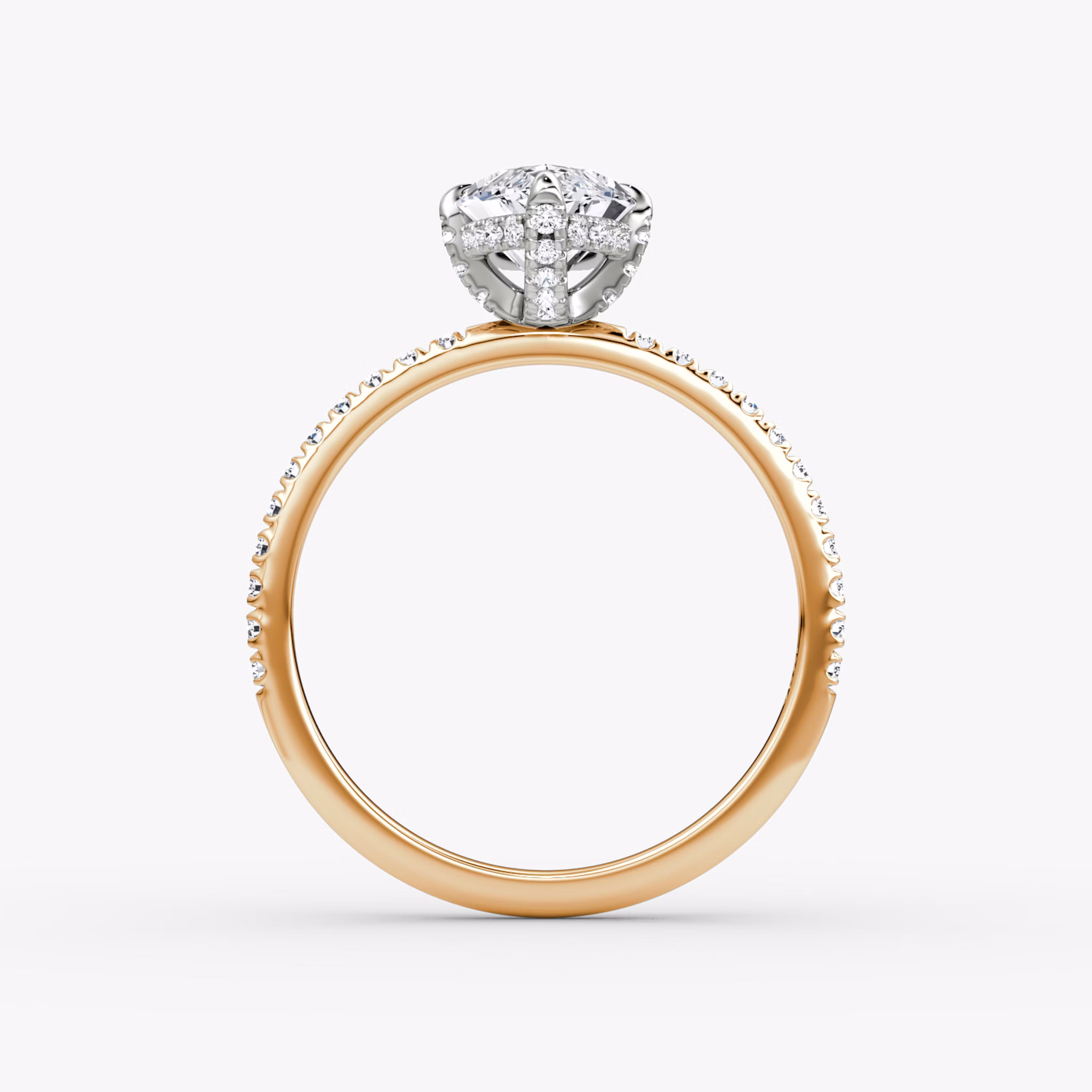 The Classic Hidden Halo | Marquise | 14k | Rose Gold and Platinum | bandAccent: Pavé | bandWidth: standard | prongStyle: Pavé | diamondOrientation: vertical | caratWeight: other