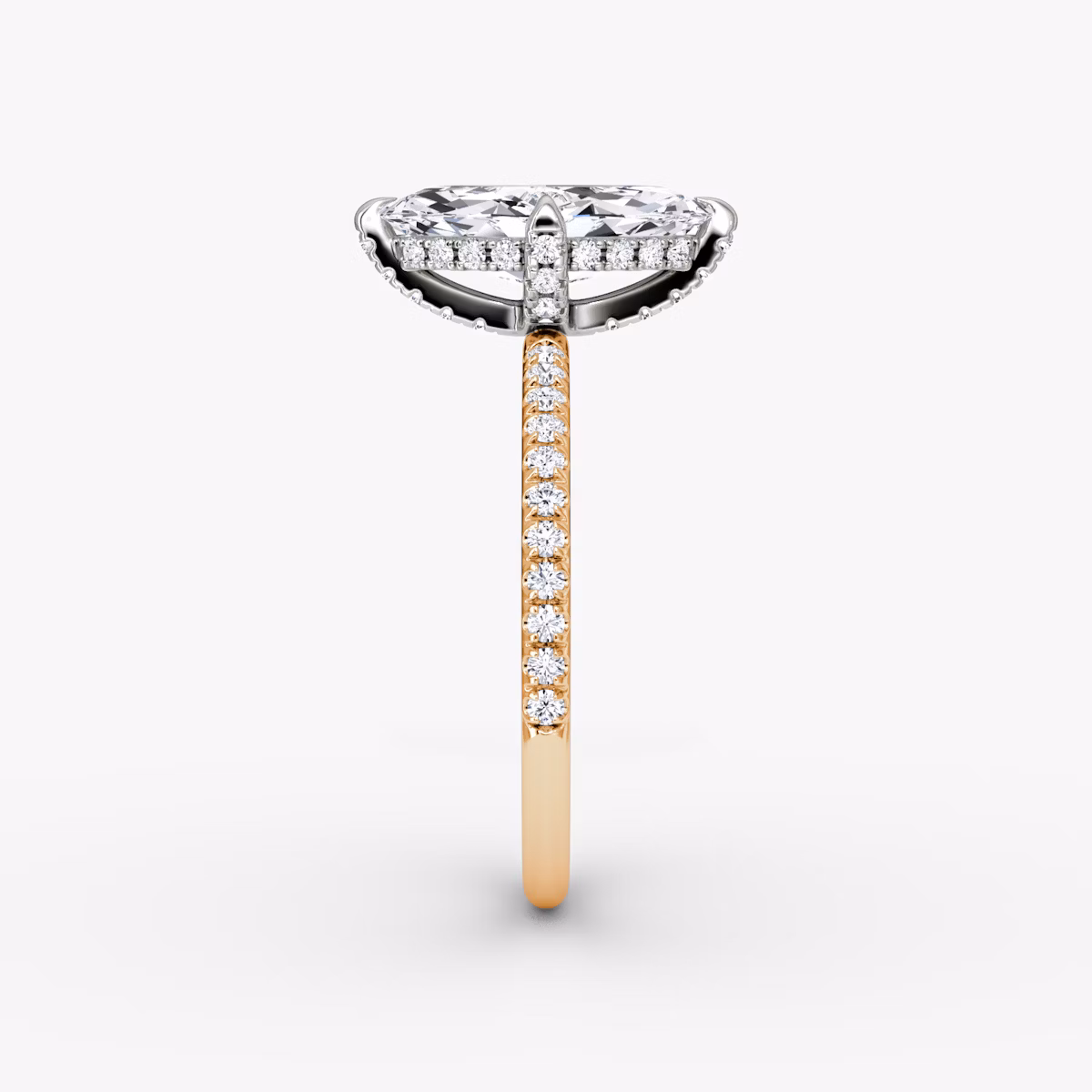 The Classic Hidden Halo | Marquise | 14k | Rose Gold and Platinum | bandAccent: Pavé | bandWidth: standard | prongStyle: Pavé | diamondOrientation: vertical | caratWeight: other