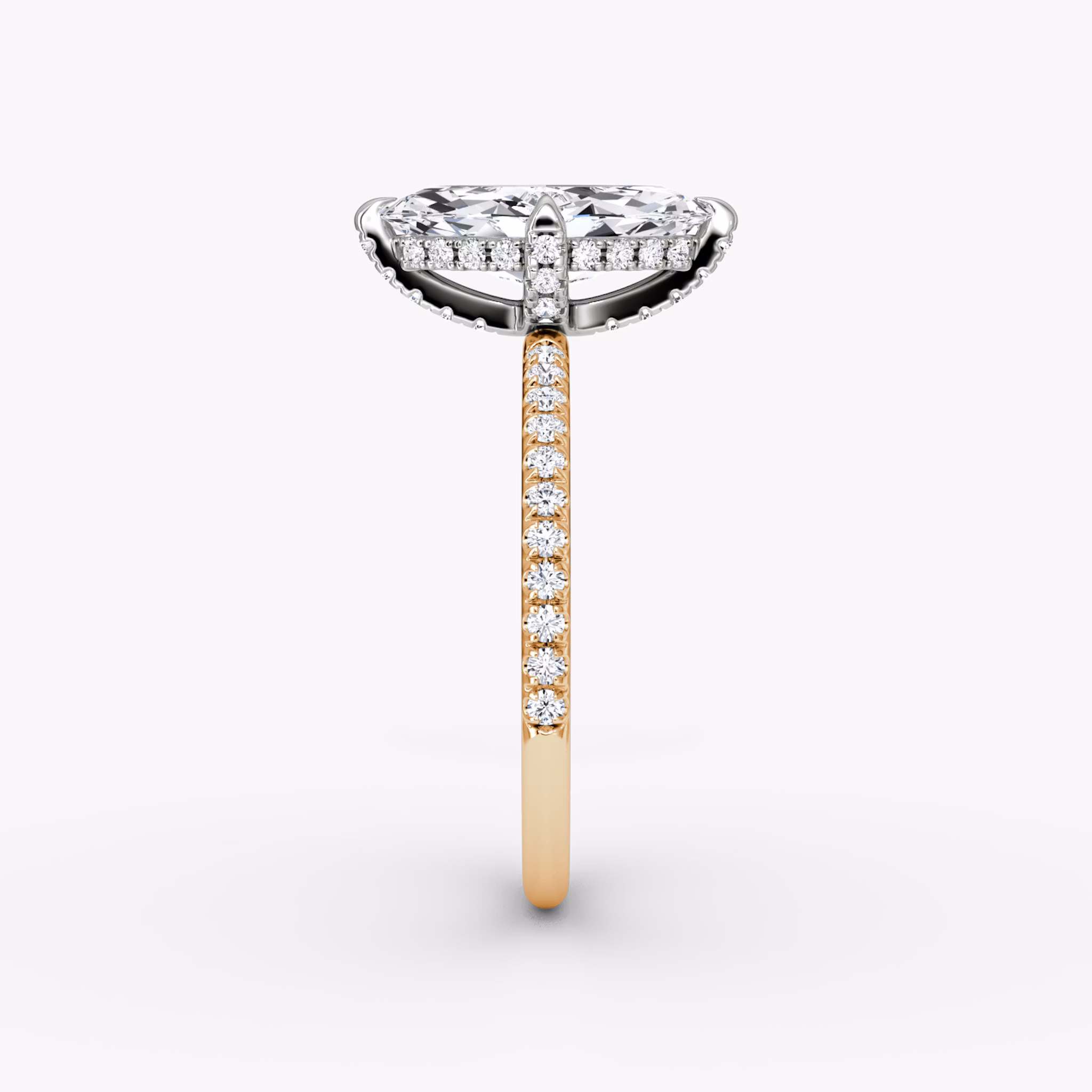 The Classic Hidden Halo | Marquise | 14k | Rose Gold and Platinum | bandAccent: Pavé | bandWidth: standard | prongStyle: Pavé | diamondOrientation: vertical | caratWeight: other