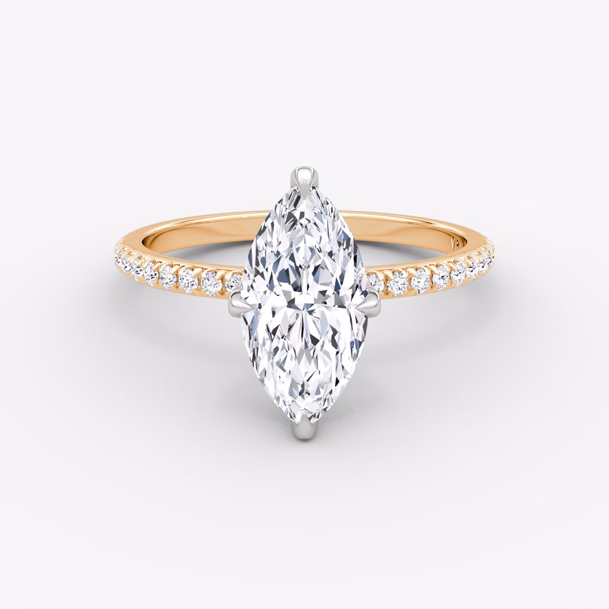 The Classic Hidden Halo | Marquise | 14k | Rose Gold and Platinum | bandAccent: Pavé | bandWidth: standard | prongStyle: Pavé | diamondOrientation: vertical | caratWeight: other