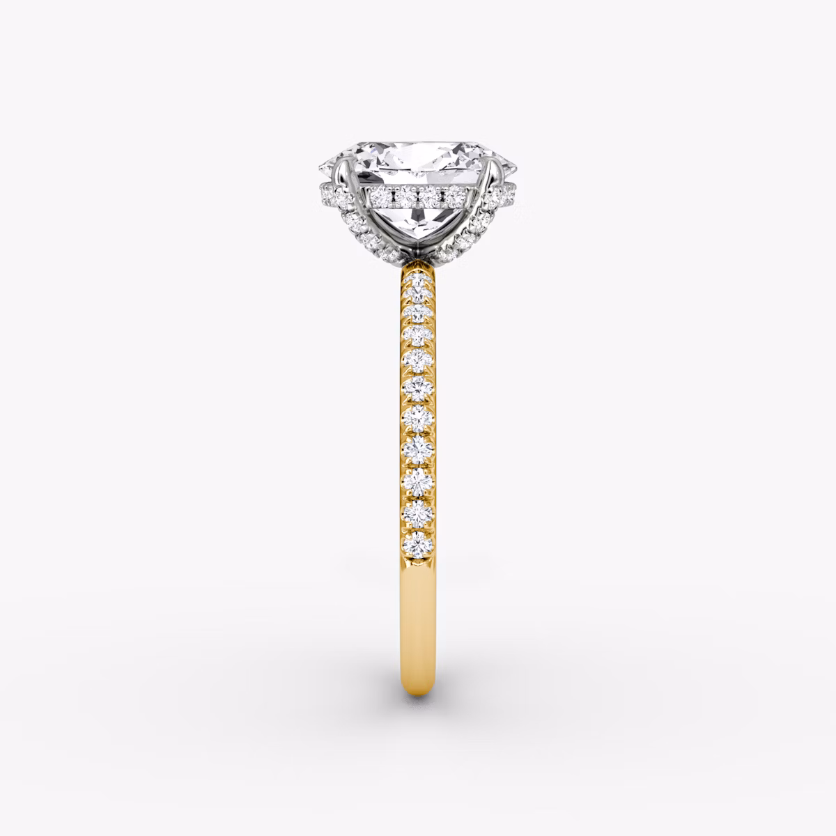 The Classic Hidden Halo | Oval | 18k | Yellow Gold and Platinum | bandAccent: Pavé | bandWidth: standard | prongStyle: Pavé | diamondOrientation: vertical | caratWeight: other