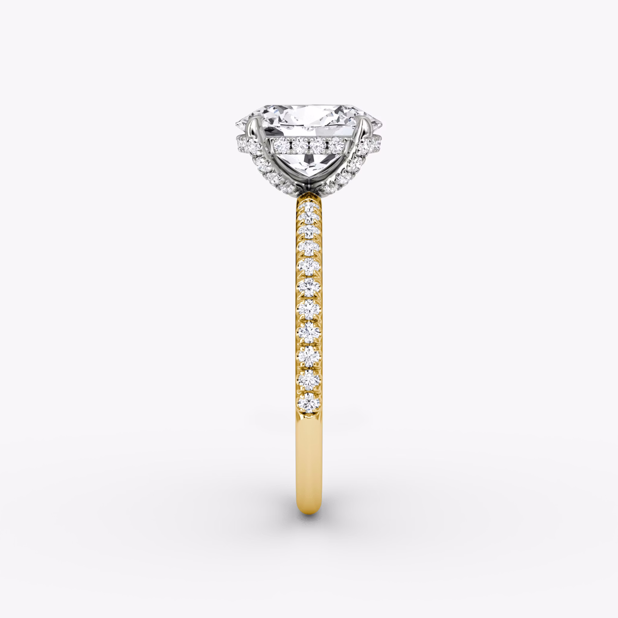 The Classic Hidden Halo | Oval | 18k | Yellow Gold and Platinum | bandAccent: Pavé | bandWidth: standard | prongStyle: Pavé | diamondOrientation: vertical | caratWeight: other