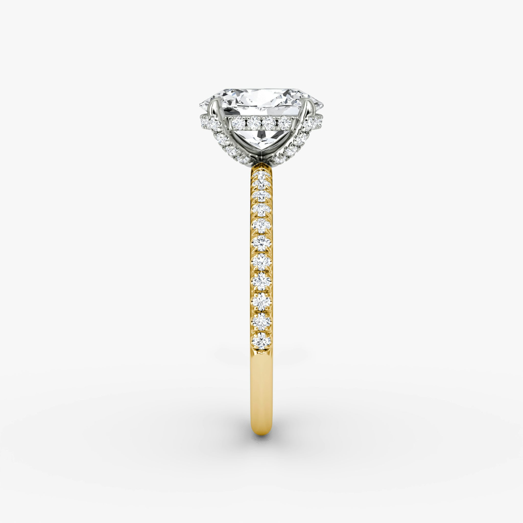 The Classic Hidden Halo | Oval | 18k | Yellow Gold and Platinum | bandAccent: Pavé | bandWidth: standard | prongStyle: Pavé | diamondOrientation: vertical | caratWeight: other