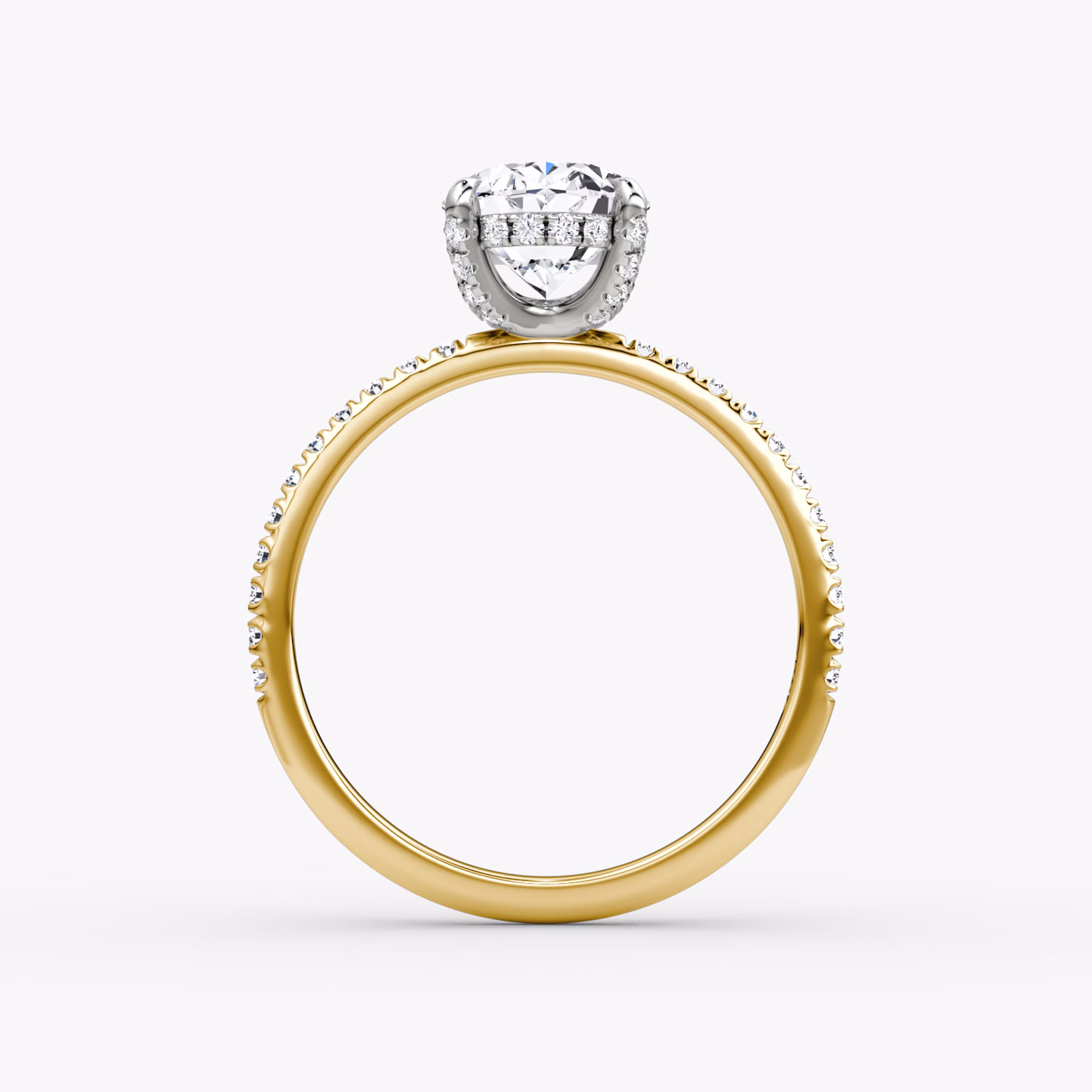 The Classic Hidden Halo | Oval | 18k | Yellow Gold and Platinum | bandAccent: Pavé | bandWidth: standard | prongStyle: Pavé | diamondOrientation: vertical | caratWeight: other