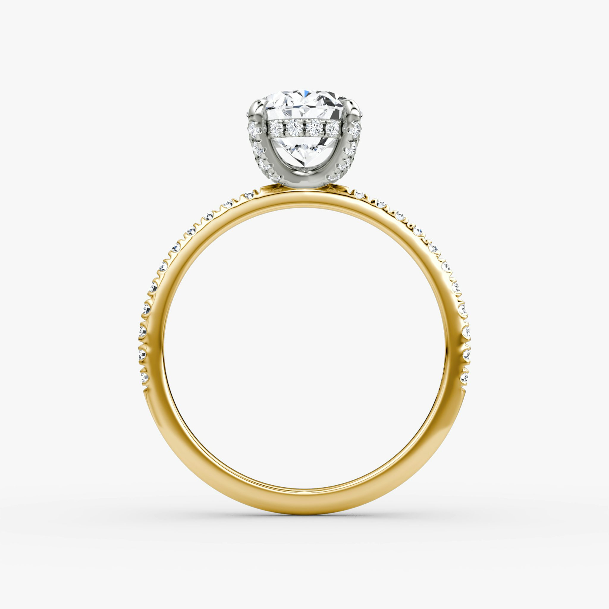 The Classic Hidden Halo | Oval | 18k | Yellow Gold and Platinum | bandAccent: Pavé | bandWidth: standard | prongStyle: Pavé | diamondOrientation: vertical | caratWeight: other