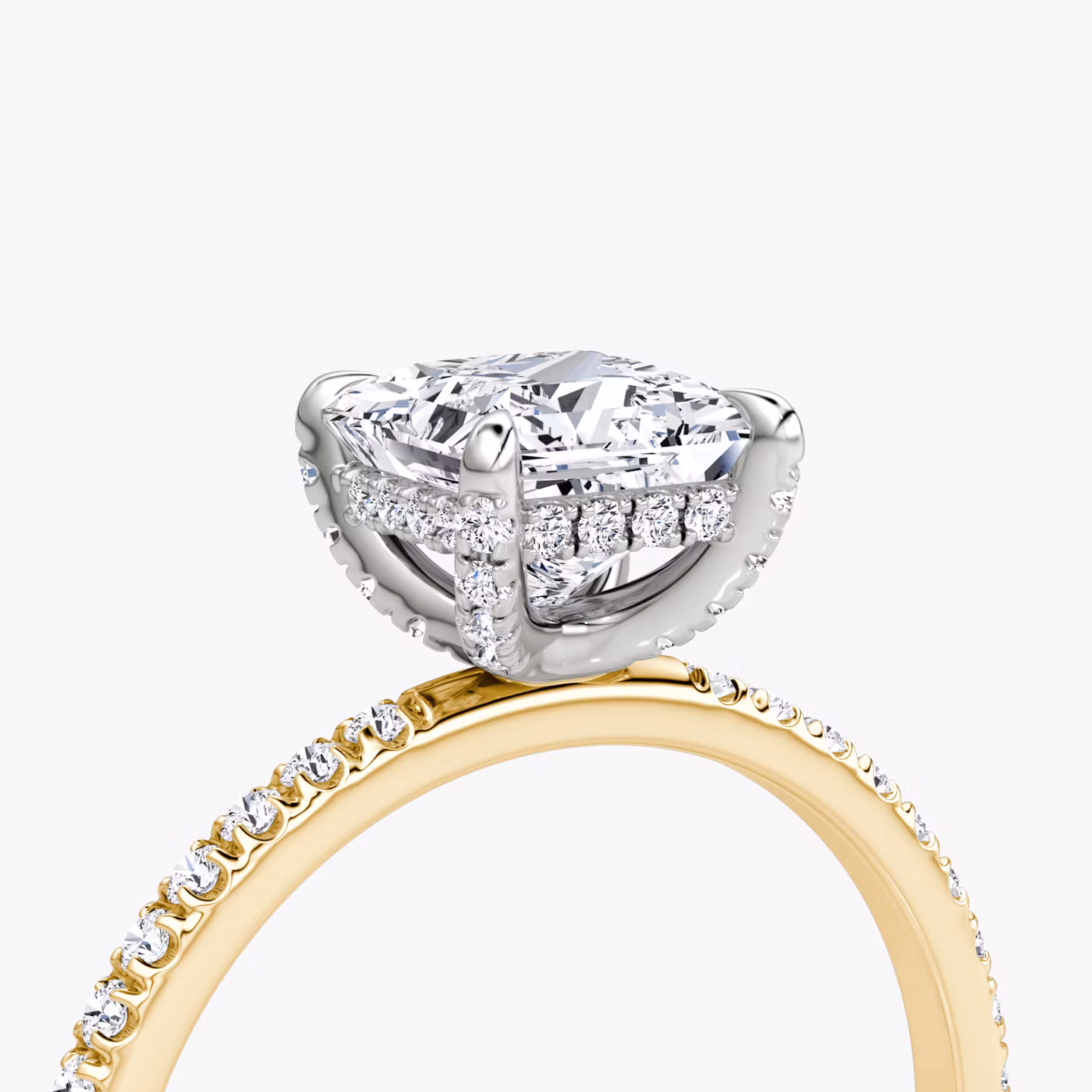 The Classic Hidden Halo | Princess | 18k | Yellow Gold and Platinum | bandAccent: Pavé | bandWidth: standard | prongStyle: Pavé | diamondOrientation: vertical | caratWeight: other