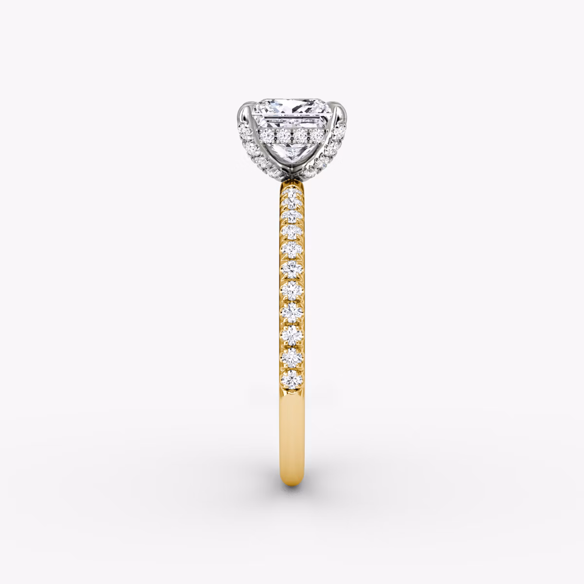 The Classic Hidden Halo | Princess | 18k | Yellow Gold and Platinum | bandAccent: Pavé | bandWidth: standard | prongStyle: Pavé | diamondOrientation: vertical | caratWeight: other