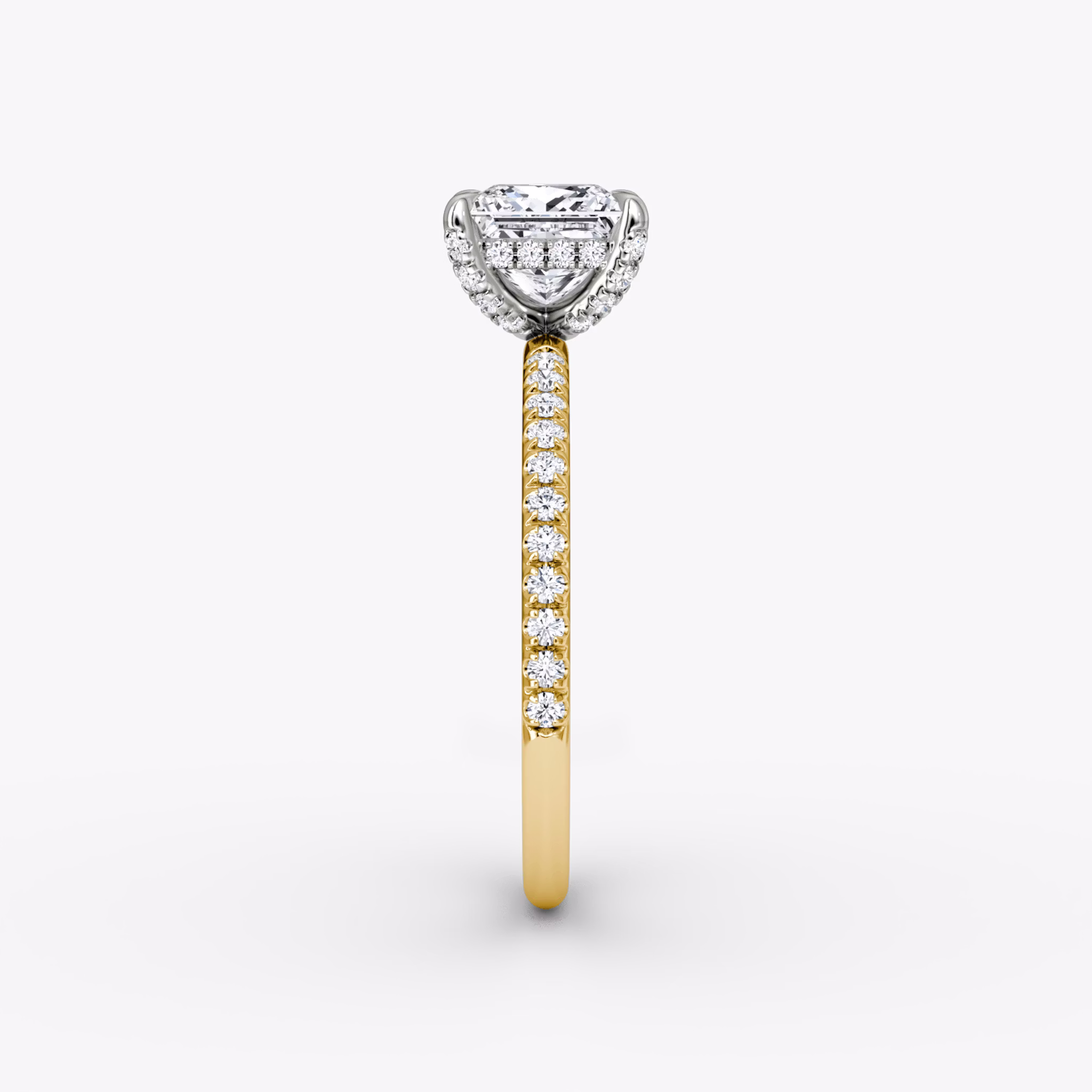 The Classic Hidden Halo | Princess | 18k | Yellow Gold and Platinum | bandAccent: Pavé | bandWidth: standard | prongStyle: Pavé | diamondOrientation: vertical | caratWeight: other