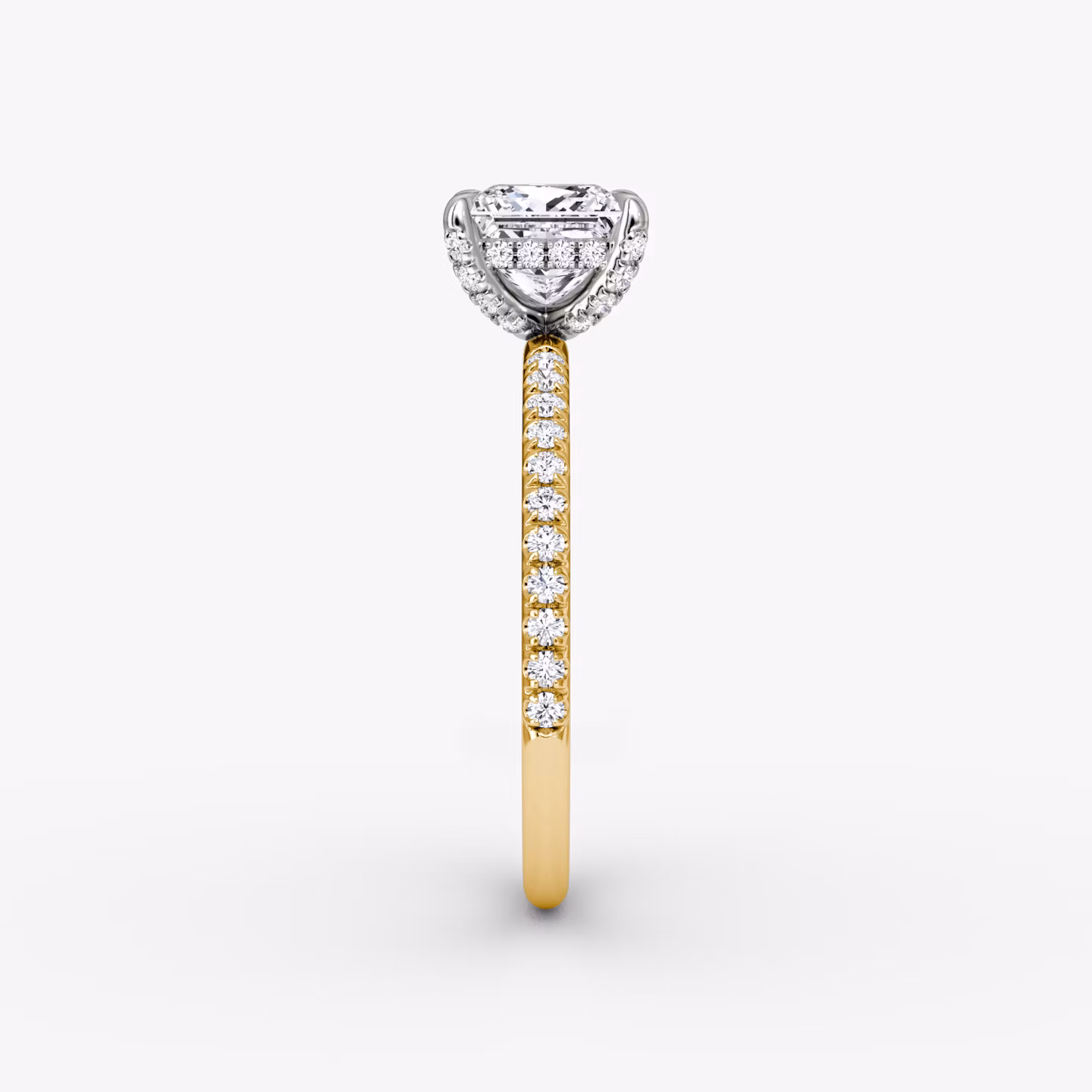 The Classic Hidden Halo | Princess | 18k | Yellow Gold and Platinum | bandAccent: Pavé | bandWidth: standard | prongStyle: Pavé | diamondOrientation: vertical | caratWeight: other