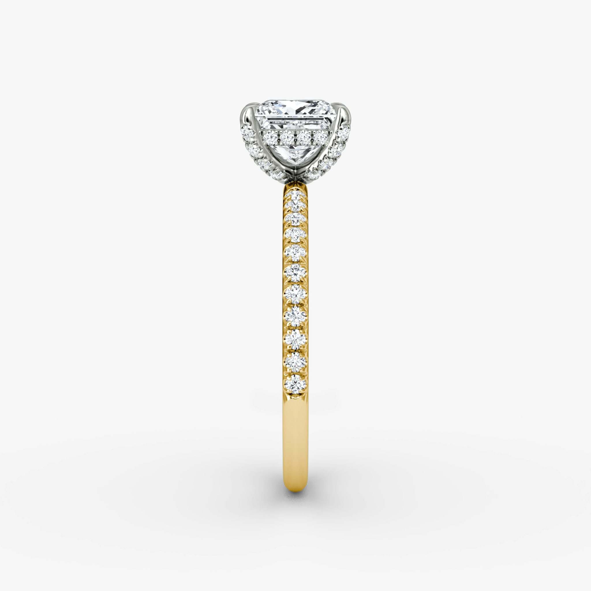 The Classic Hidden Halo | Princess | 18k | Yellow Gold and Platinum | bandAccent: Pavé | bandWidth: standard | prongStyle: Pavé | diamondOrientation: vertical | caratWeight: other
