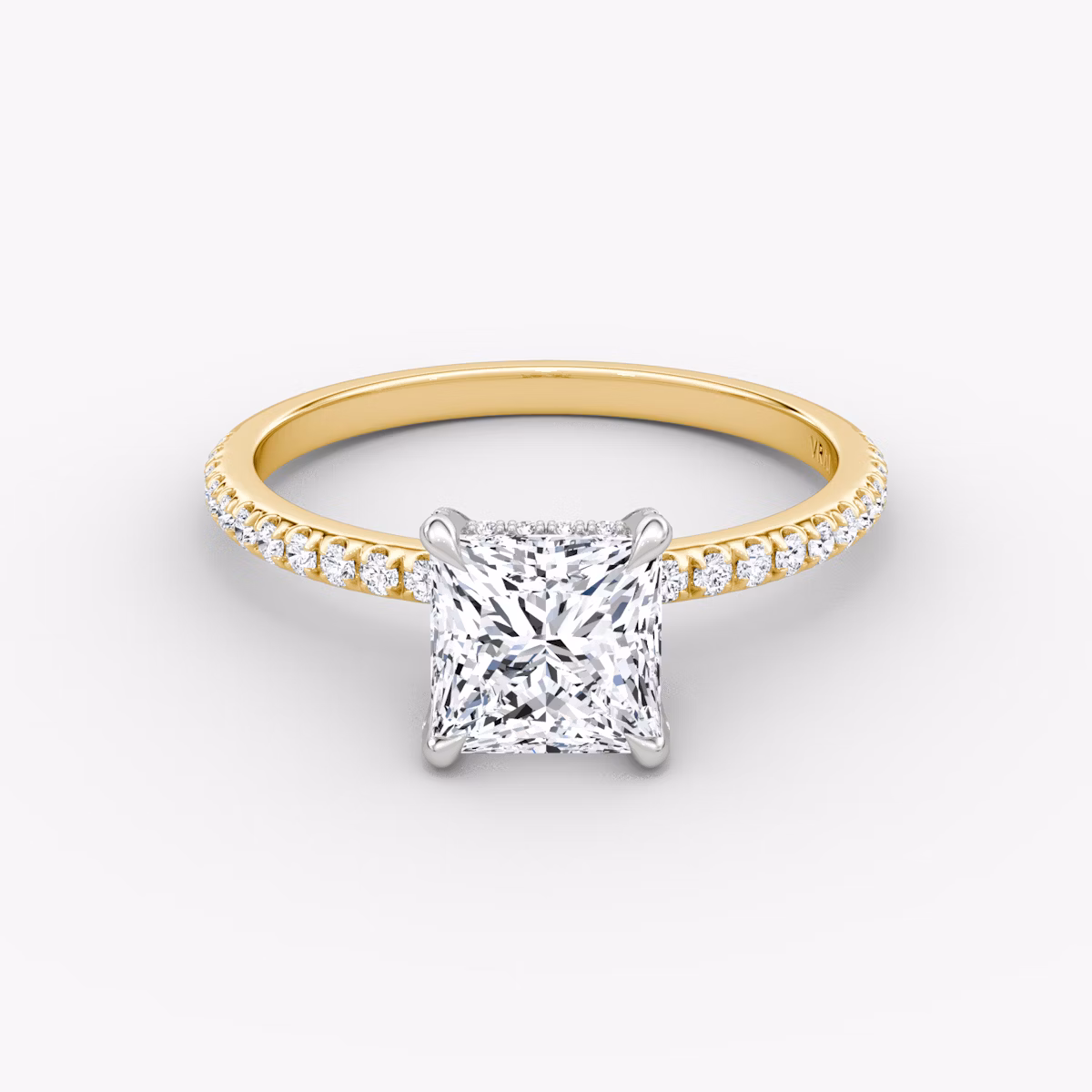 The Classic Hidden Halo | Princess | 18k | Yellow Gold and Platinum | bandAccent: Pavé | bandWidth: standard | prongStyle: Pavé | diamondOrientation: vertical | caratWeight: other